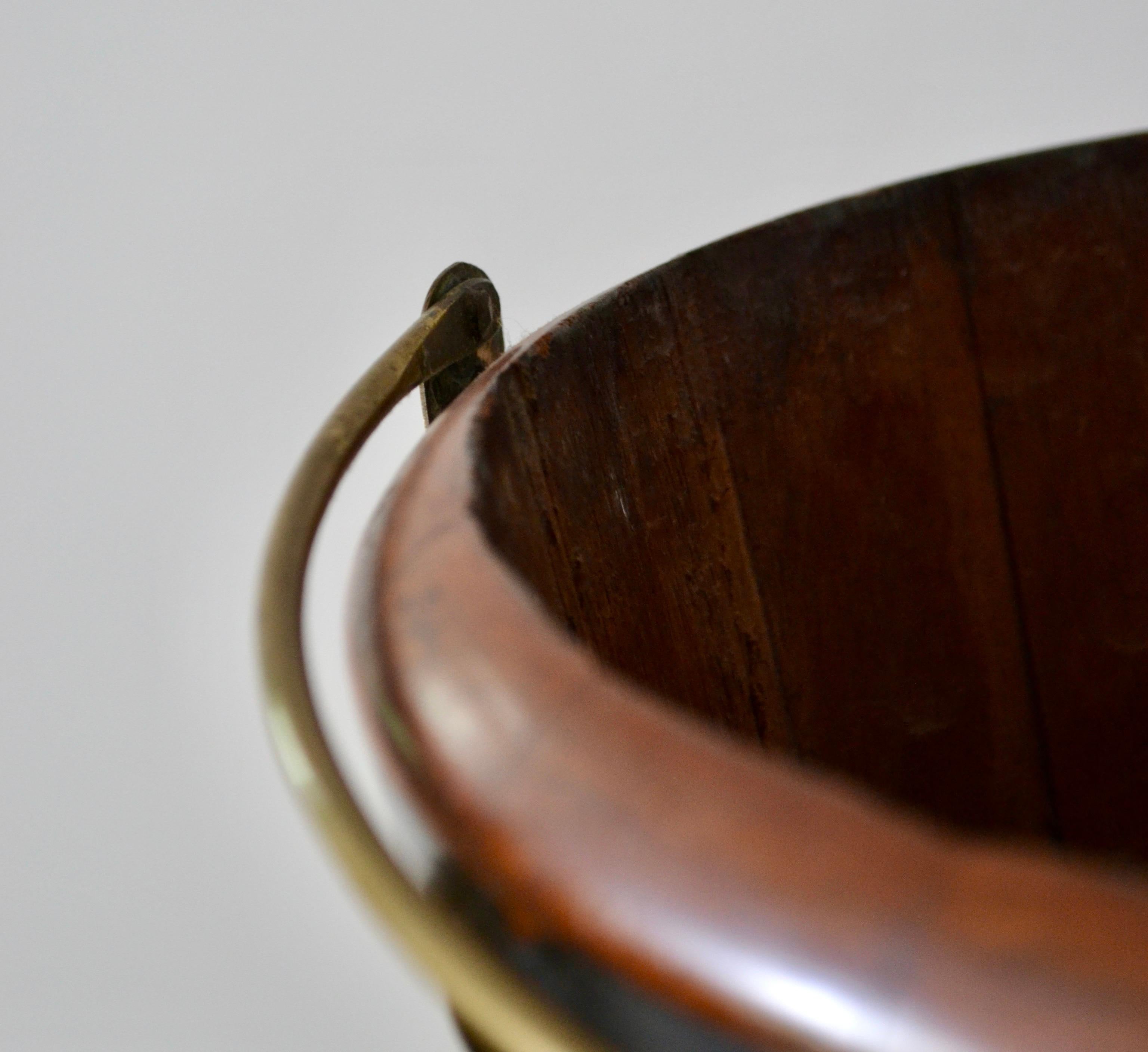 Brass 19th Century English Walnut and Ebonized Peat / Coal Bucket with Copper Liner For Sale