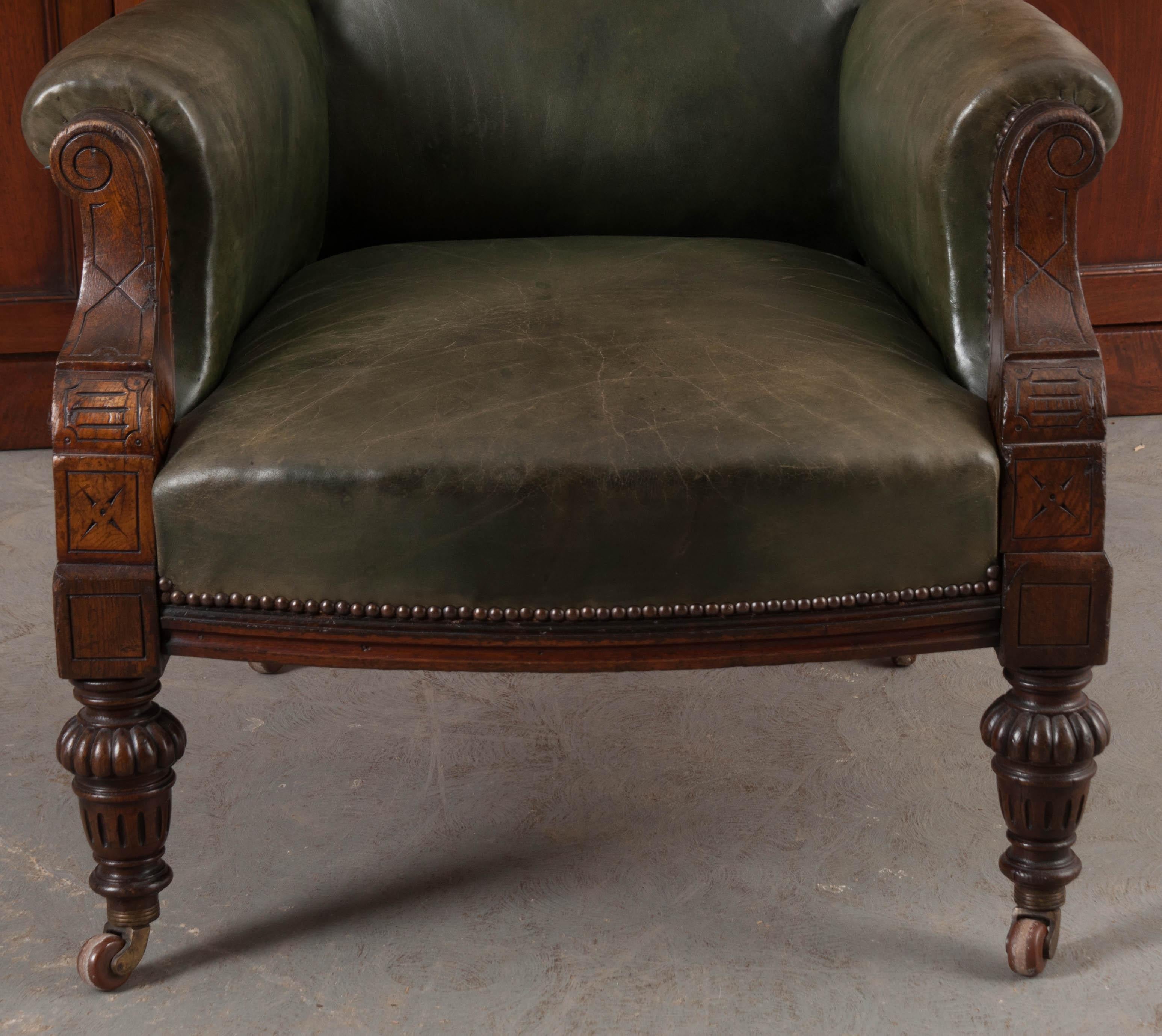 19th Century English Walnut and Leather Georgian Armchair 1