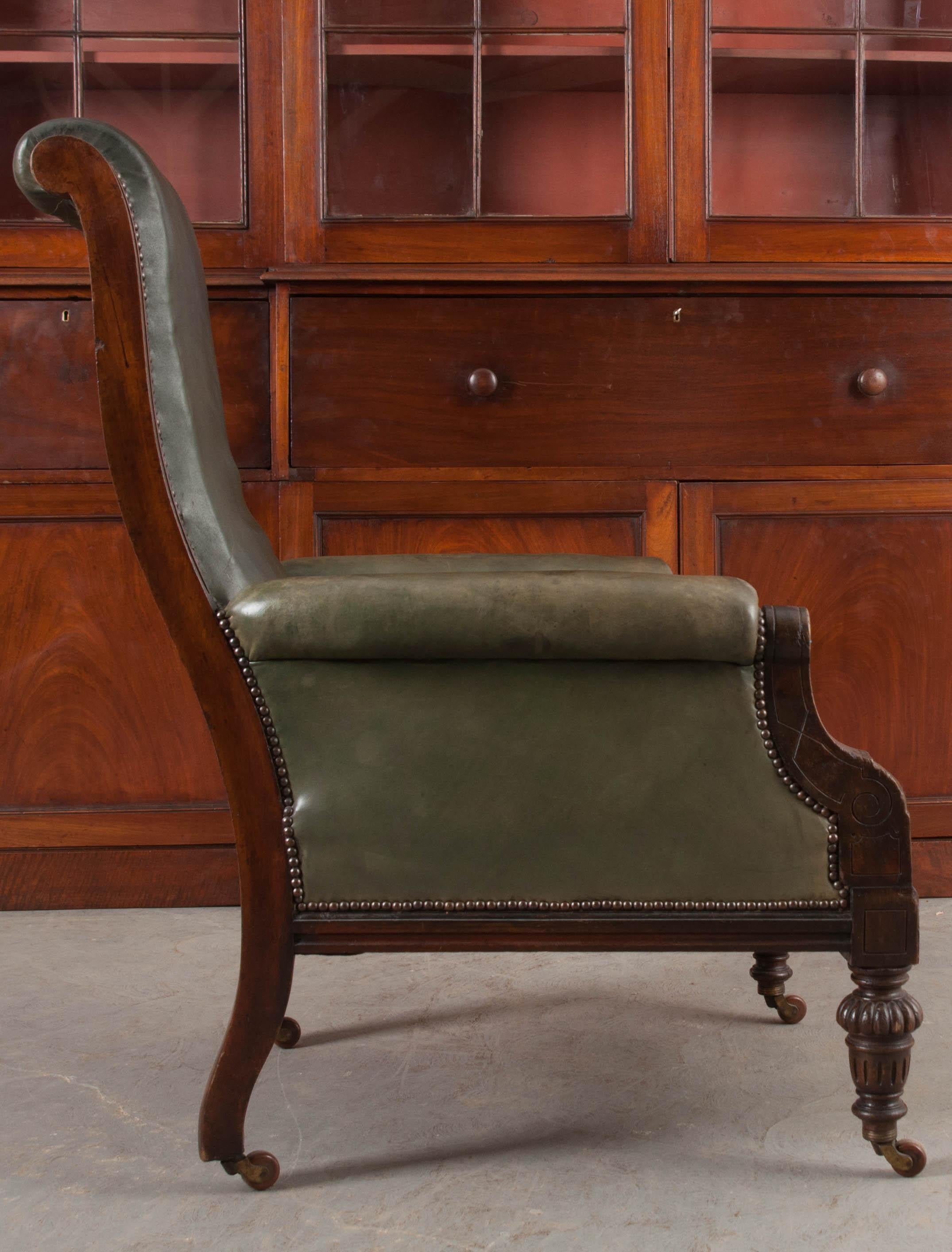 19th Century English Walnut and Leather Georgian Armchair 3