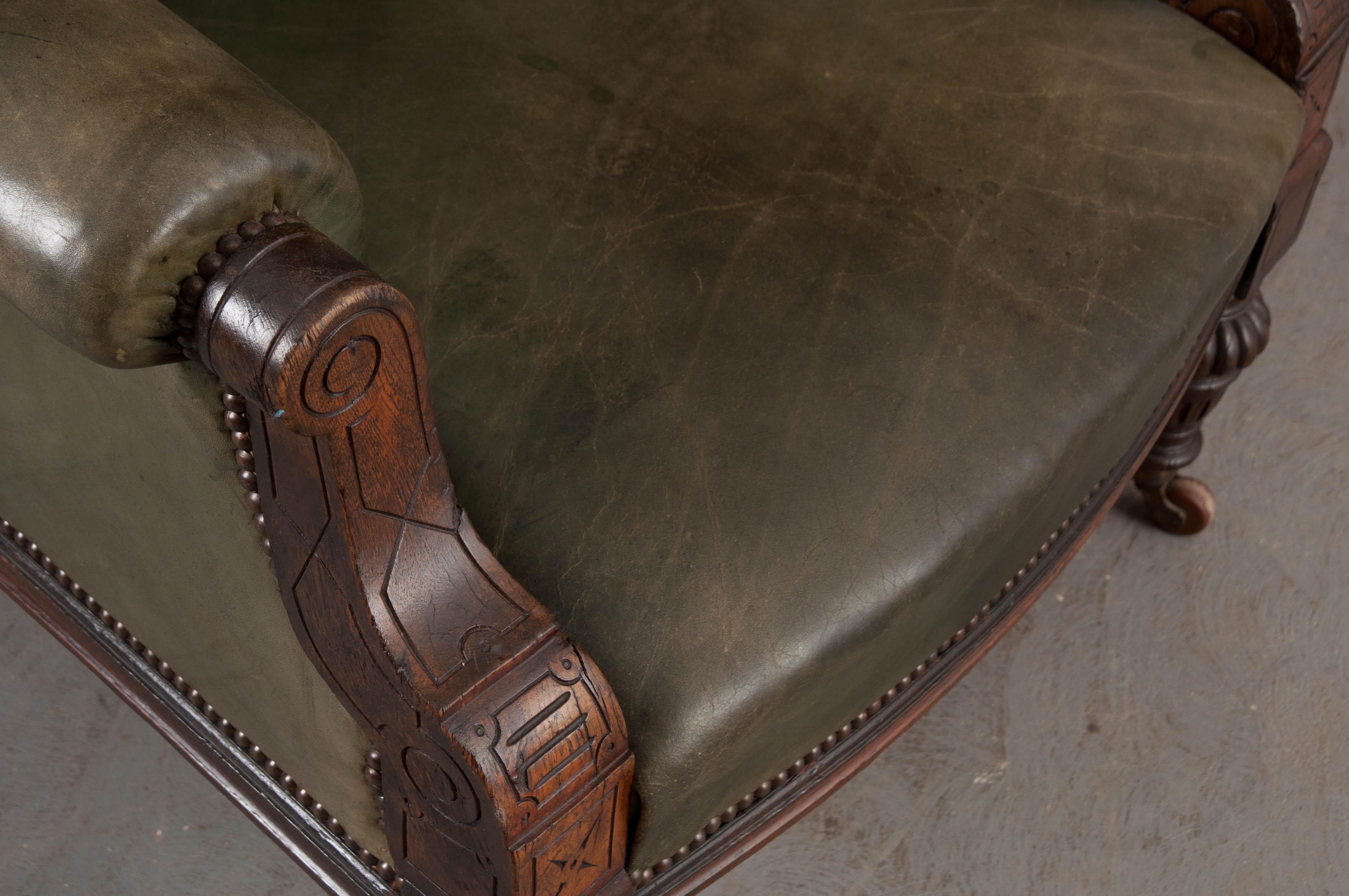 19th Century English Walnut and Leather Georgian Armchair 4