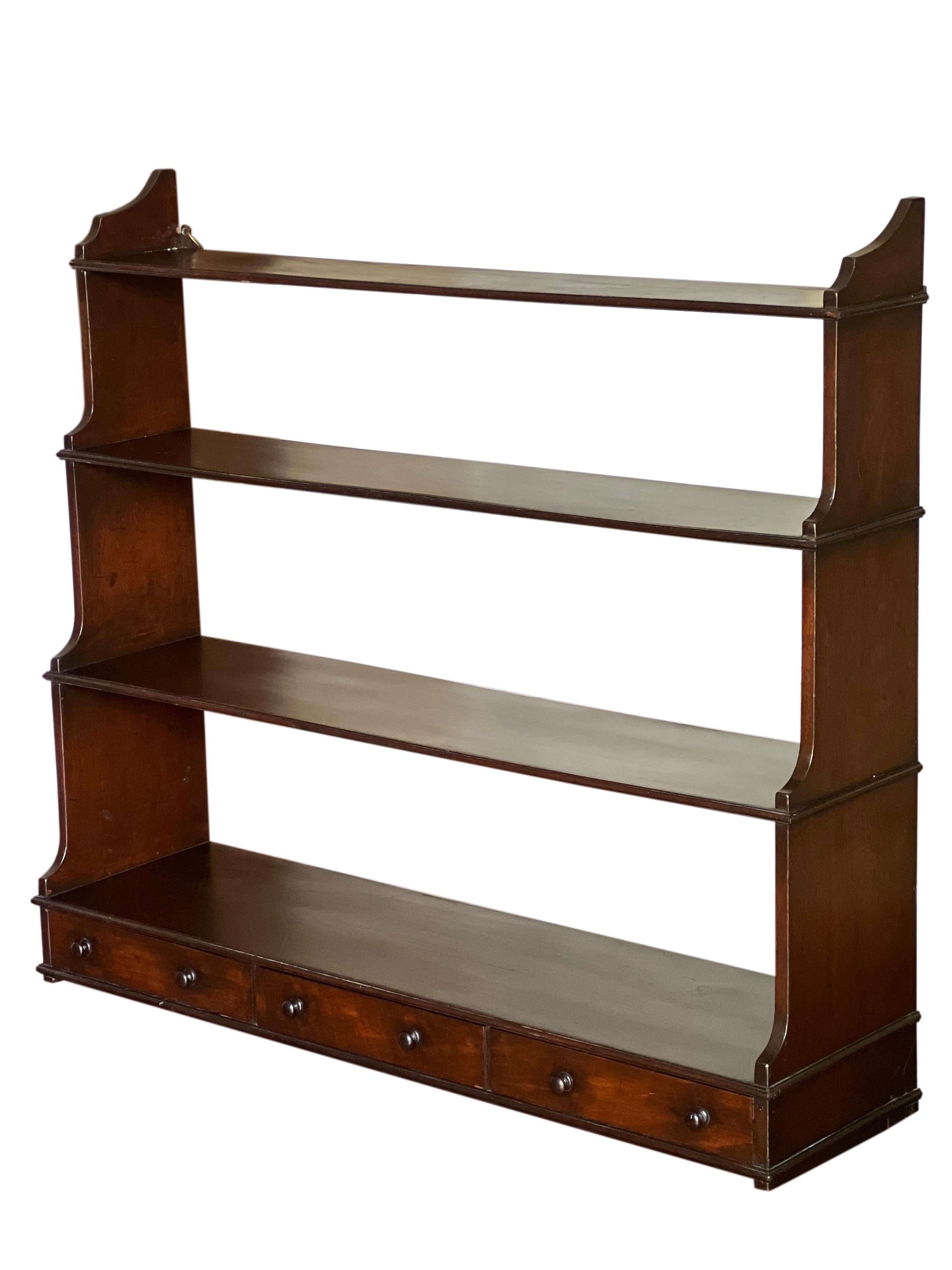 19th Century English Walnut and Mahogany Hanging Wall Shelves with Drawers