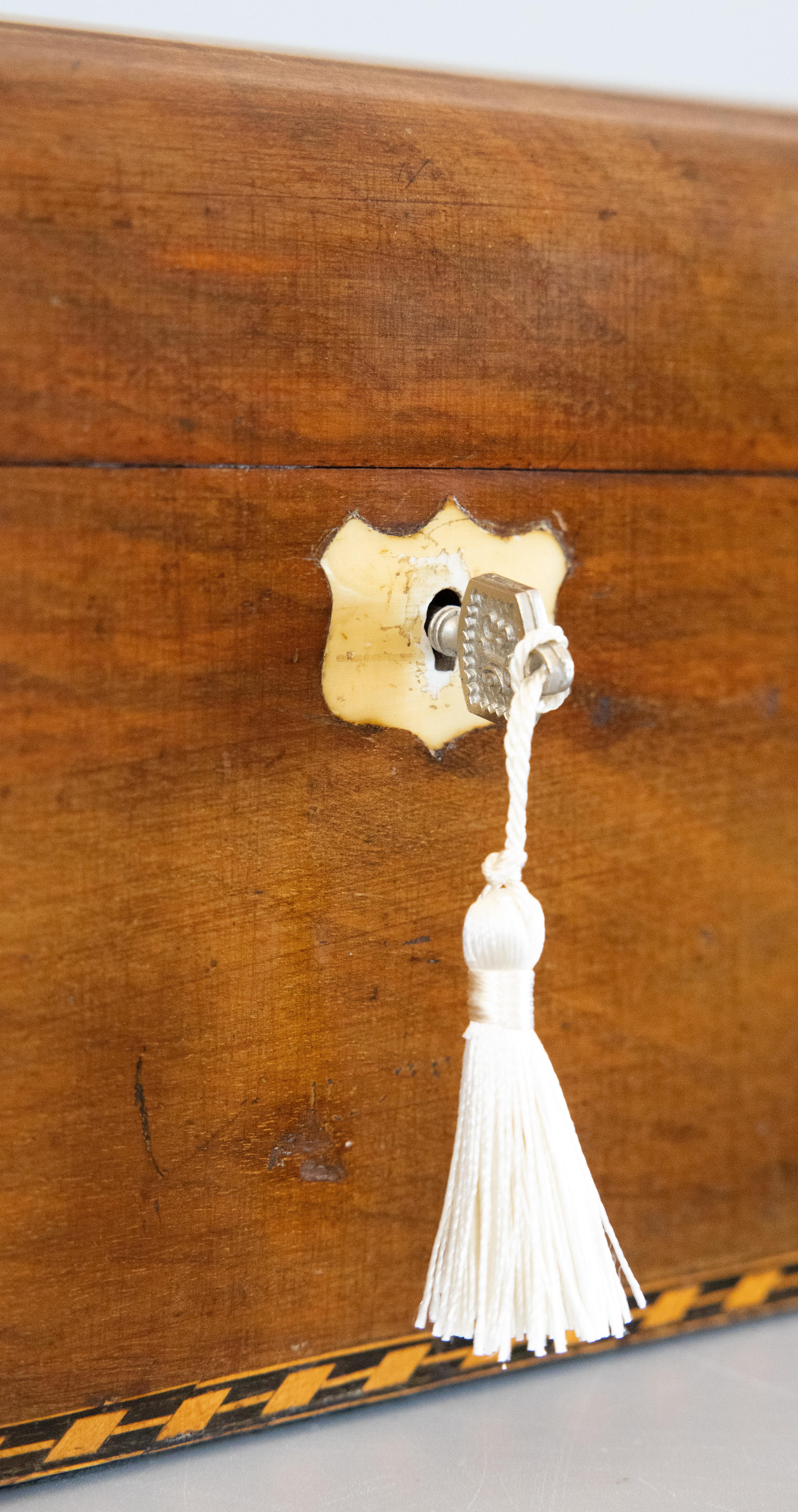 19th-Century English Walnut Domed Tunbridge Box, Lock & Key 4