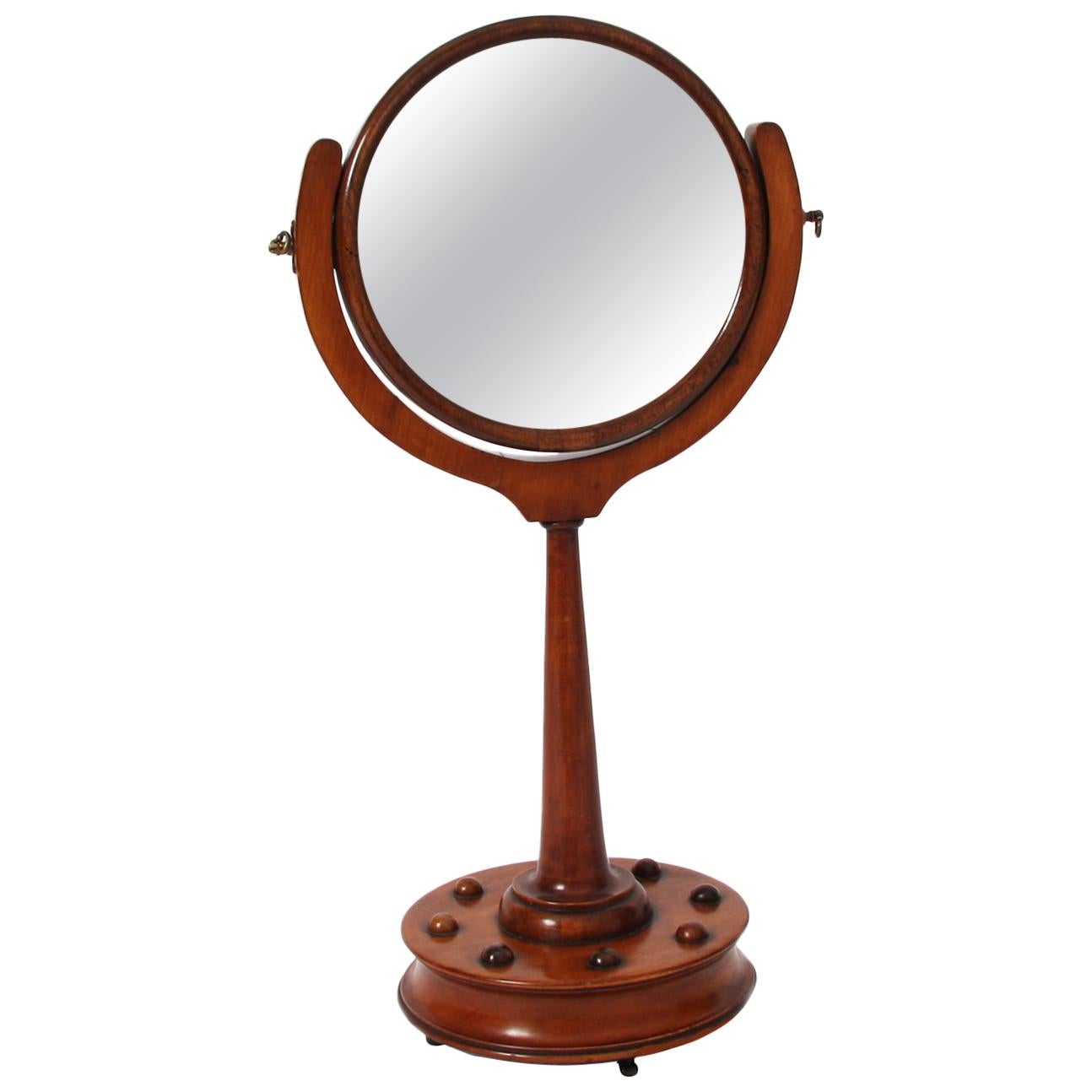 19th Century English Walnut Dressing Table Mirror with Ball Detail