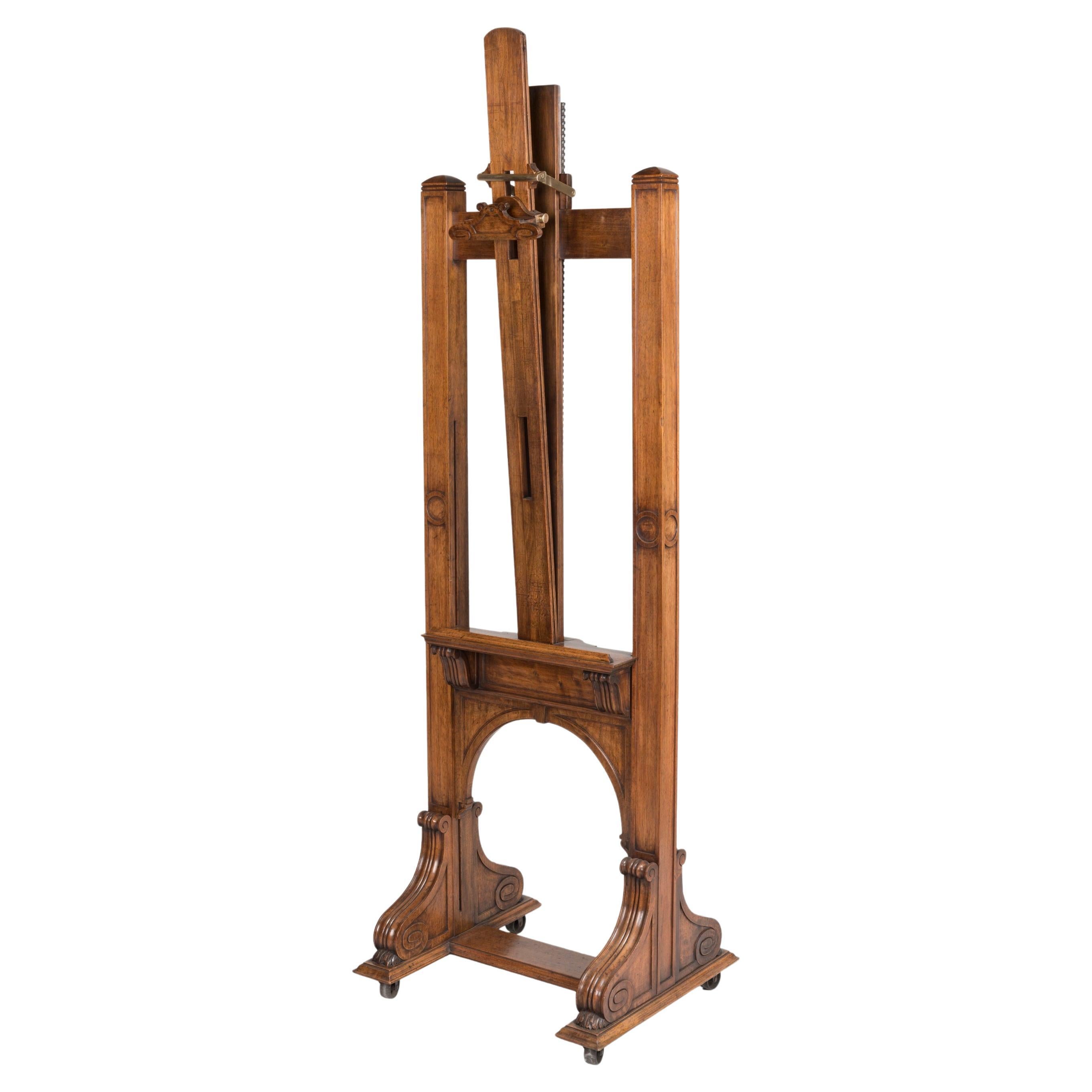 19th Century English Walnut Gallery Easel with Height and Tilting Mechanism For Sale