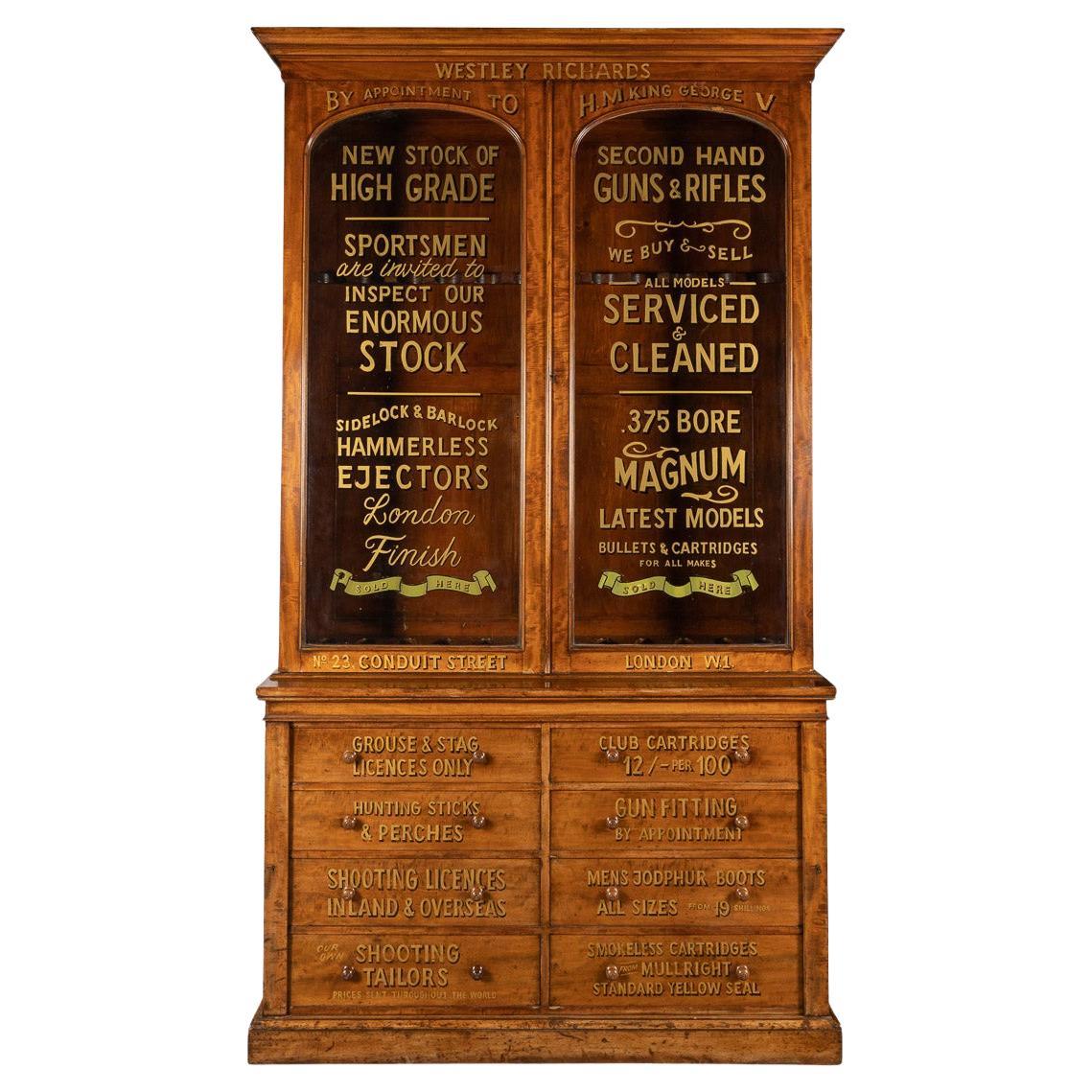 19th Century English Walnut Gun Store Advertising Cabinet, c.1860