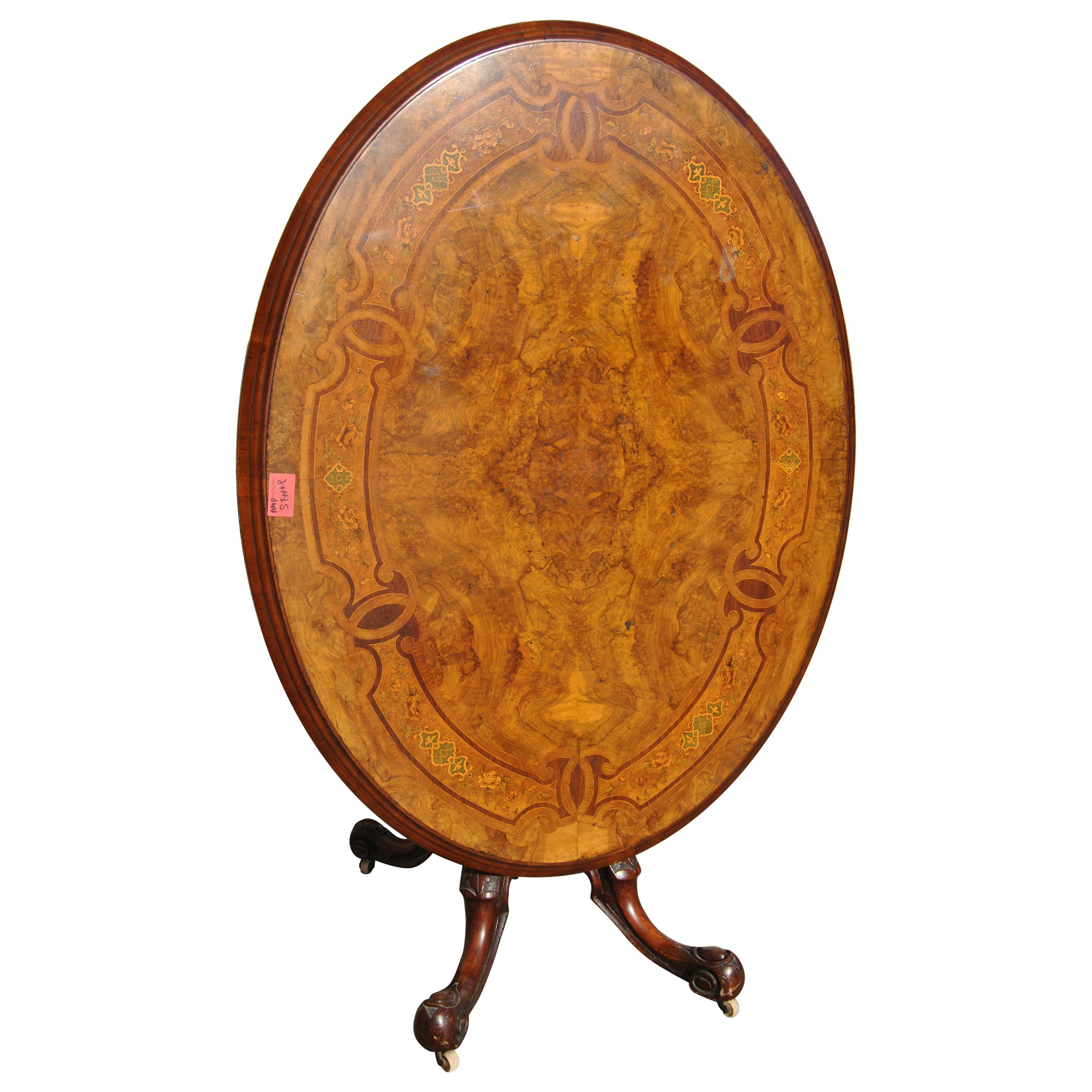 19th Century English Walnut Inlaid Tilt-Top Table