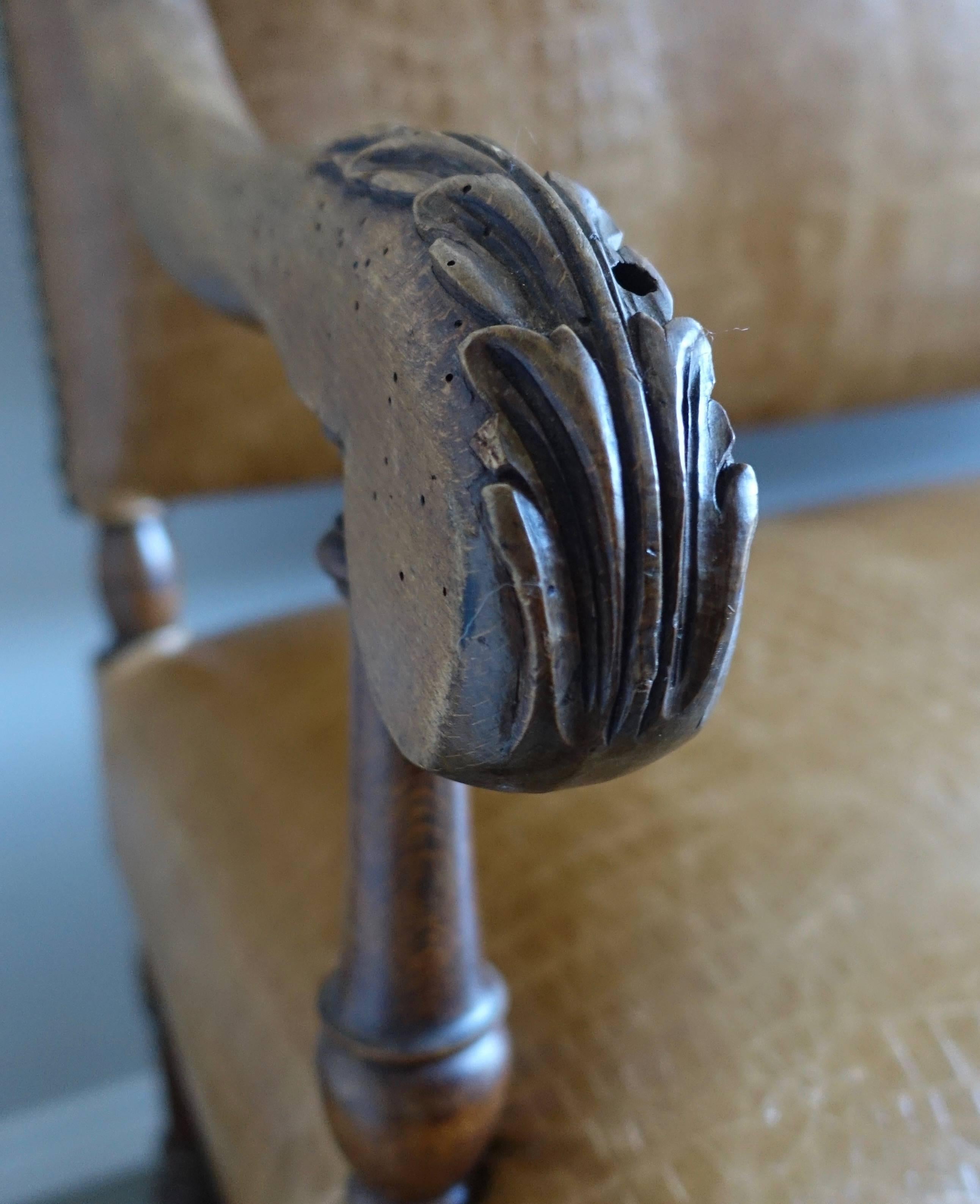 19th Century English Walnut Leather Upholstered Bench 1