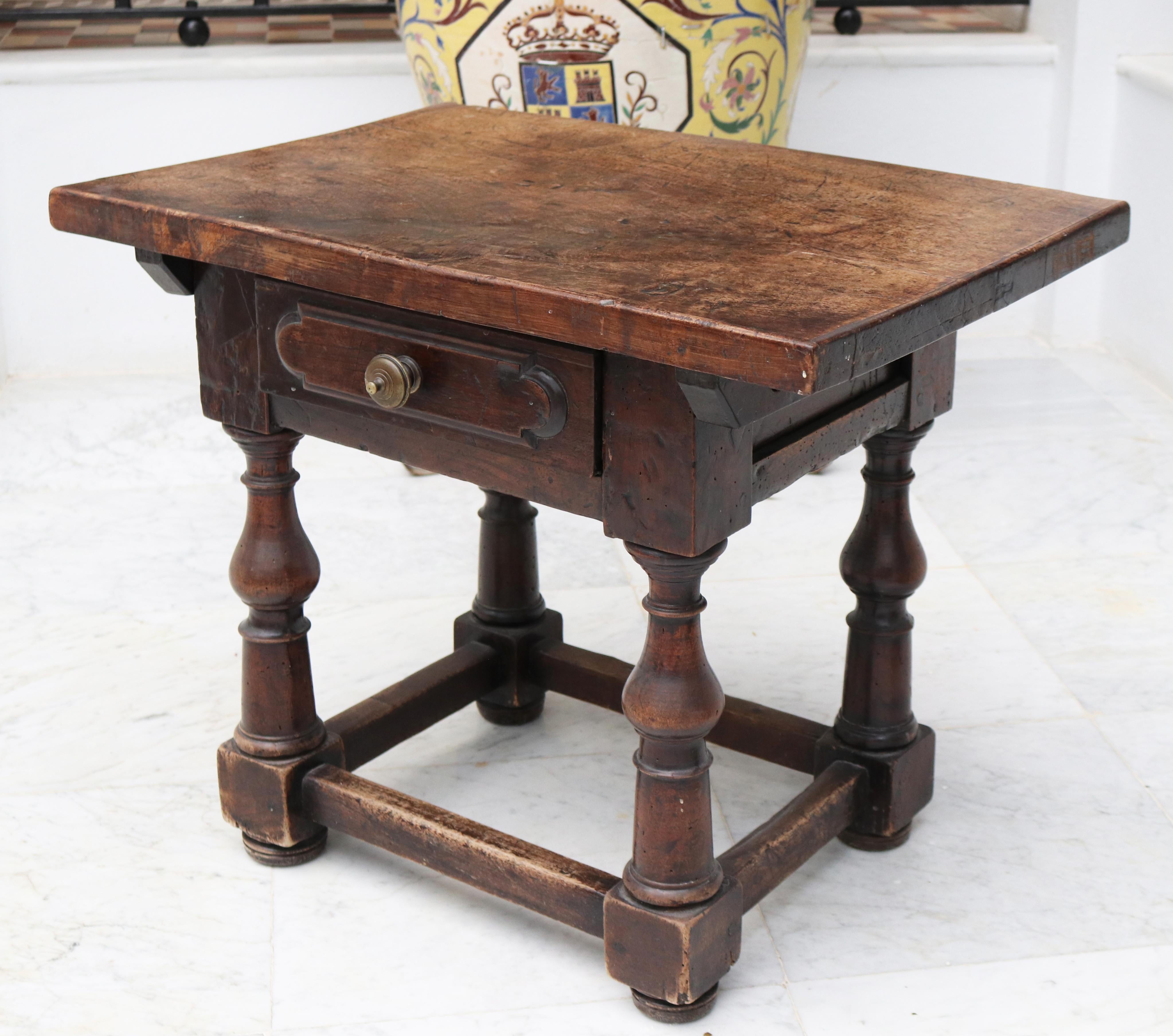 19th Century English Walnut One Drawer Side Table 1