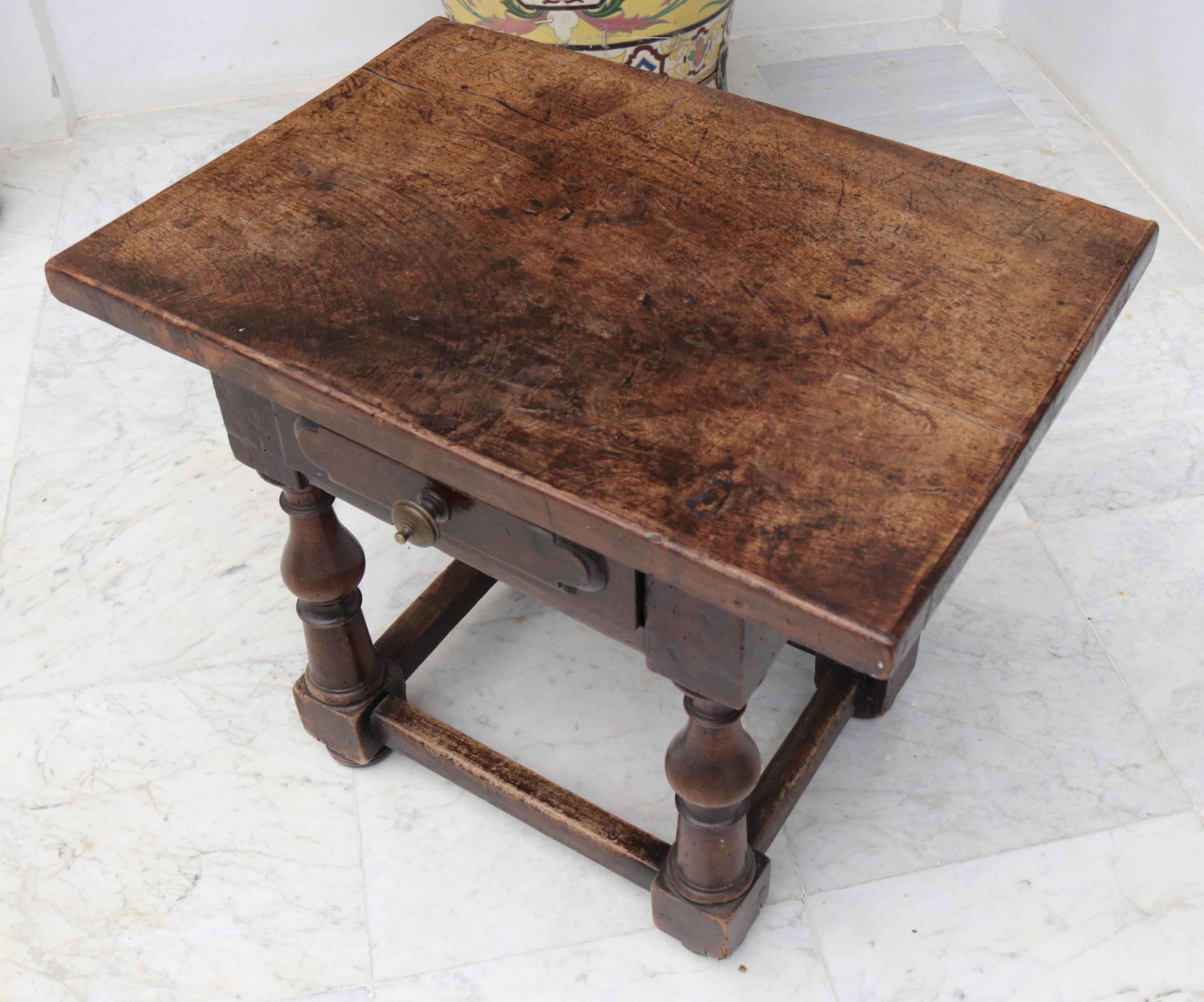 19th Century English Walnut One Drawer Side Table 2