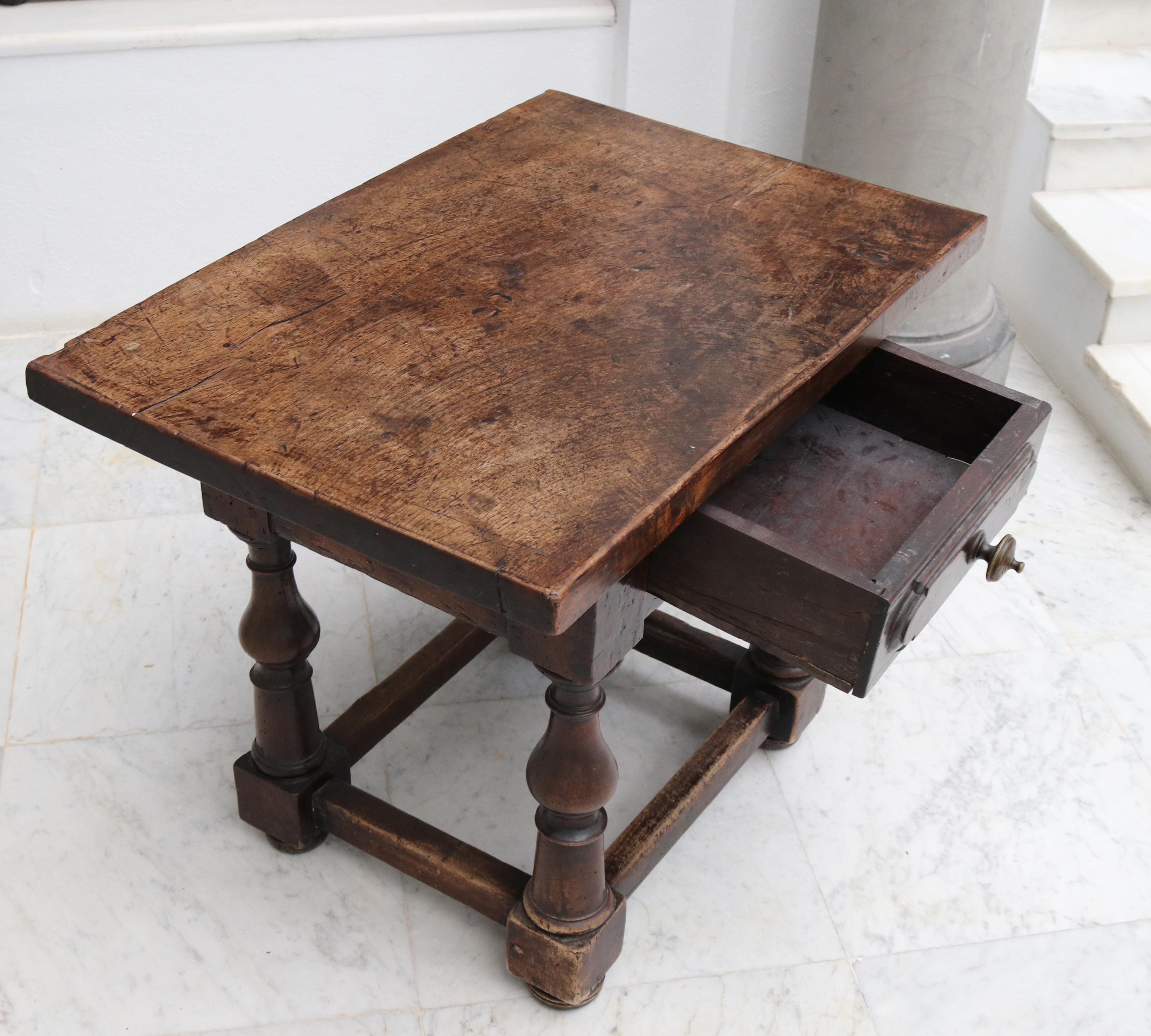 19th Century English Walnut One Drawer Side Table 3