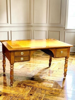 19th Century English Walnut Partner's Desk with Tooled Leather Top