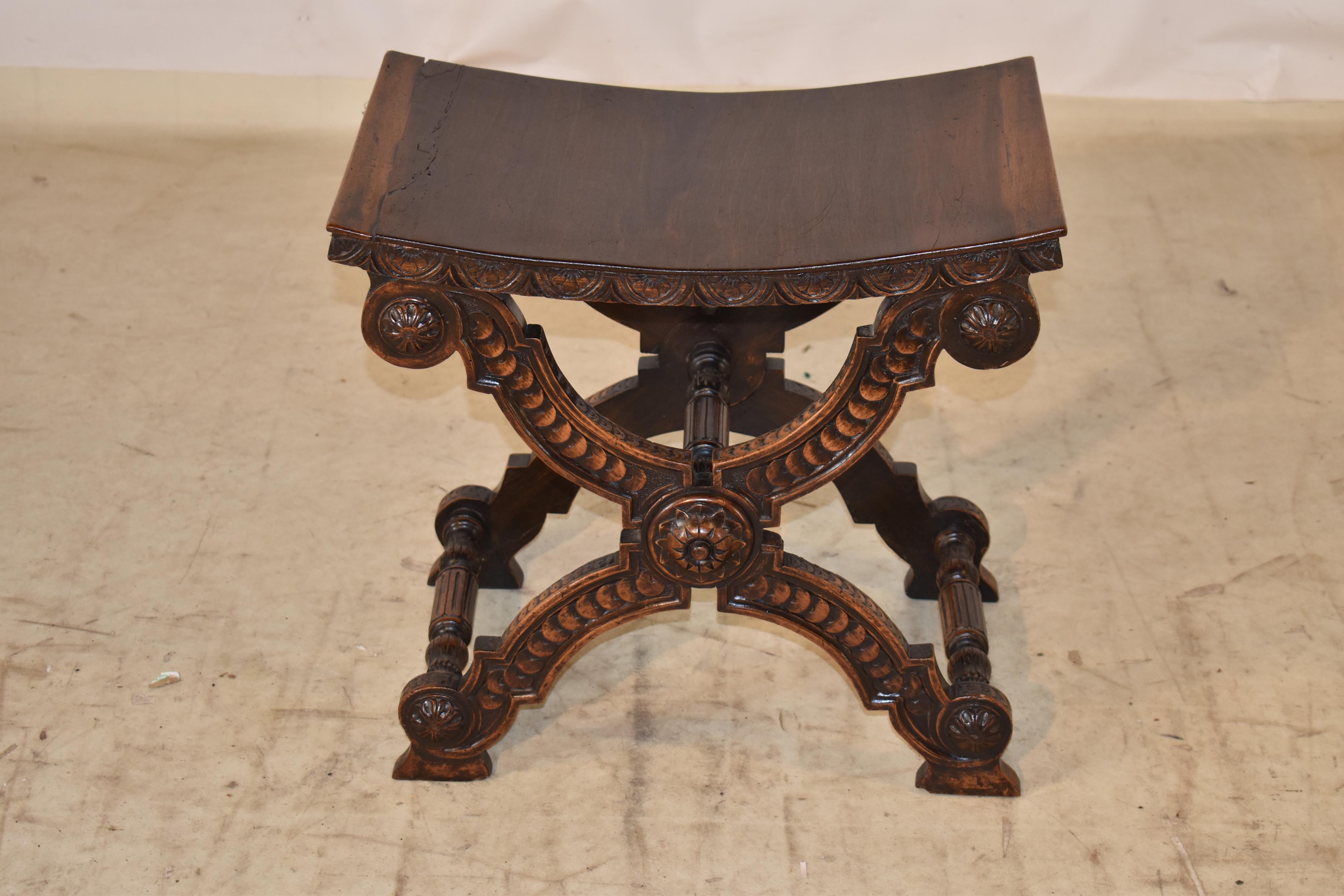 Tabouret Savonarola en noyer anglais du XIXe siècle en vente 1