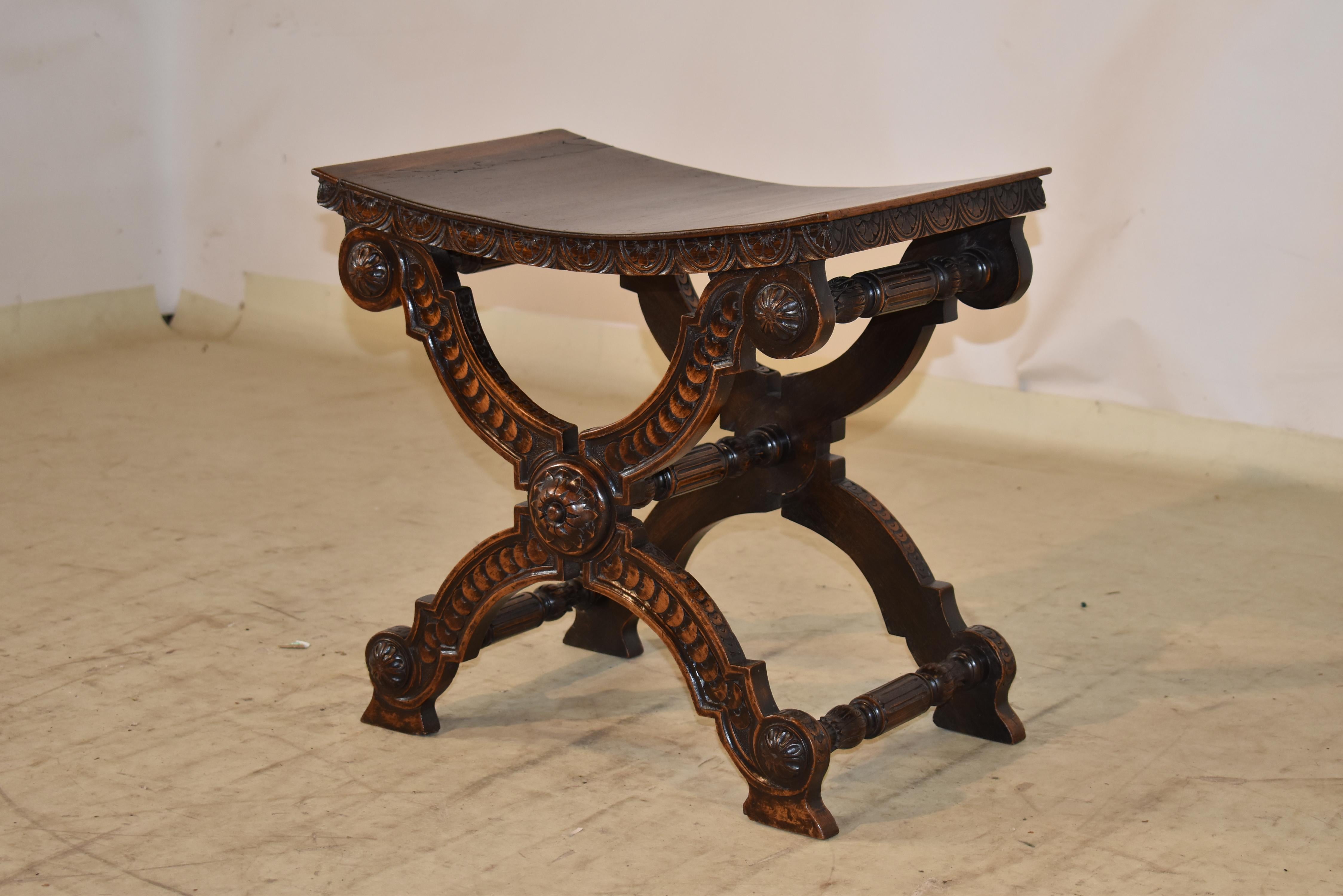 Tabouret Savonarola en noyer anglais du XIXe siècle en vente 2