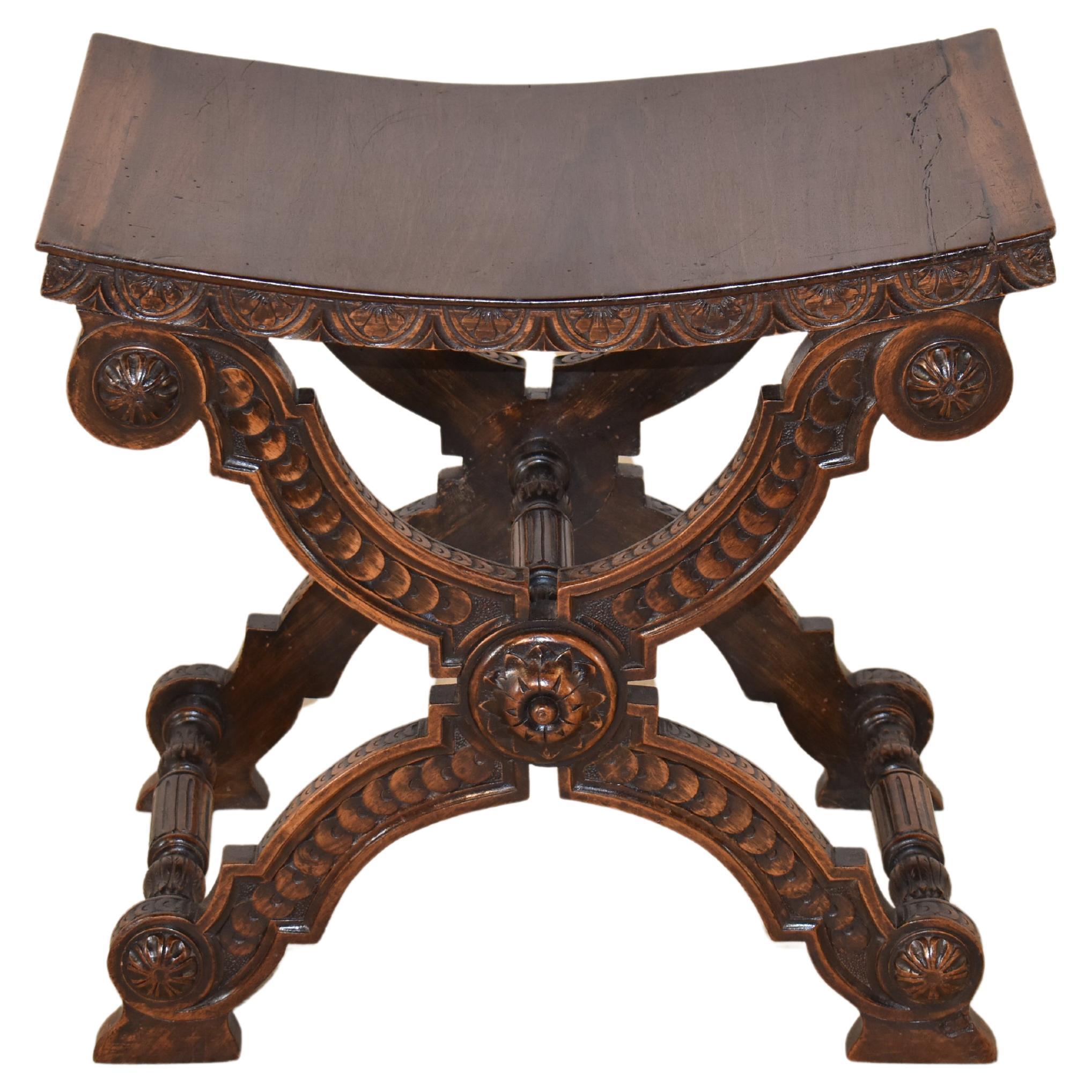 19th Century English Walnut Savonarola Stool
