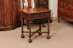 19th Century English Walnut Side Table with Drawer, Barley Twist legs