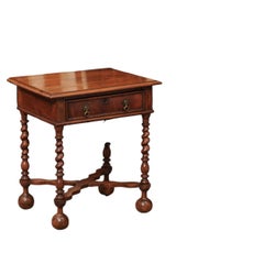 19th Century English Walnut Side Table with Drawer, Barley Twist legs