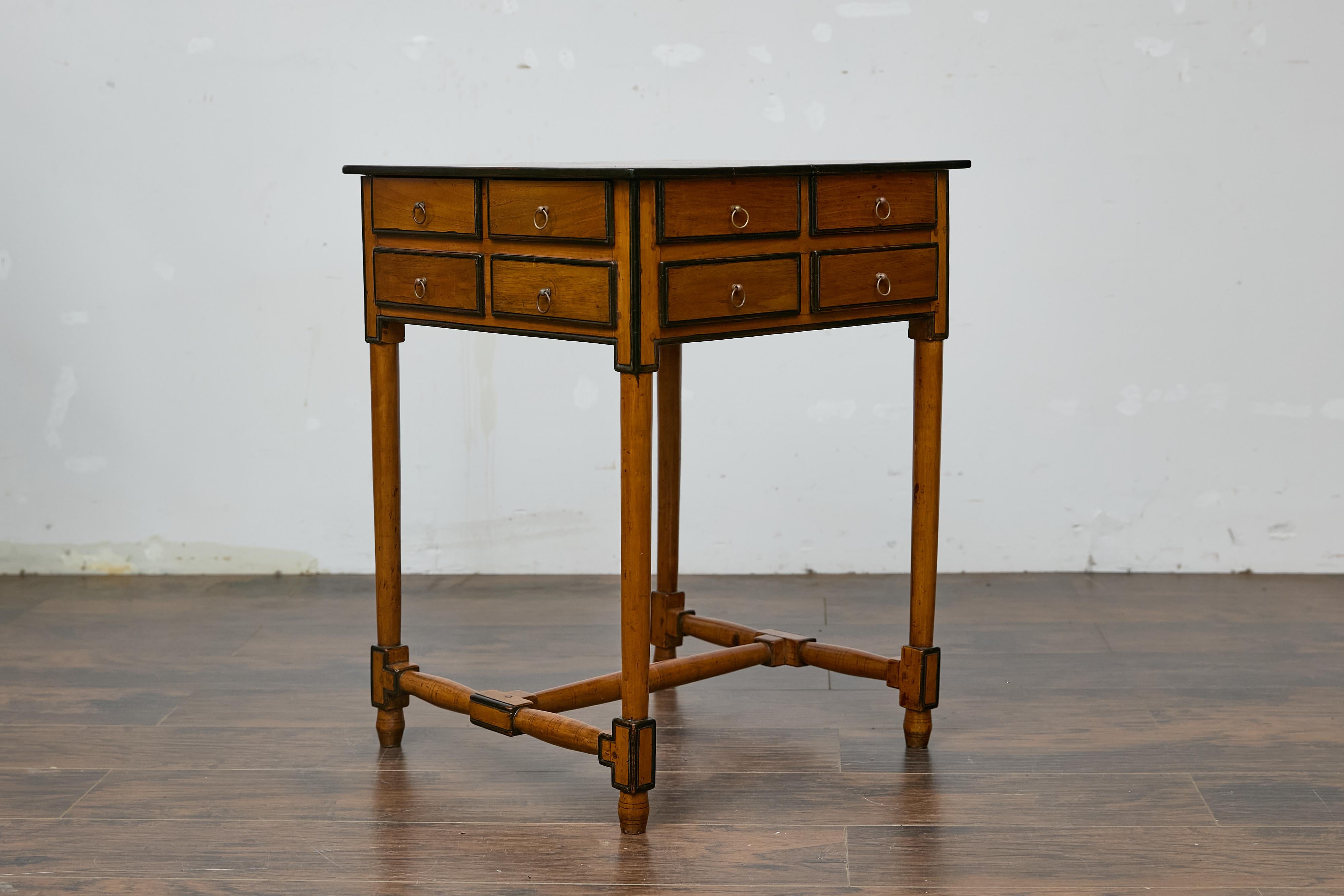 XIXe siècle Table à pointes anglaise du 19ème siècle avec tiroirs et traverse en forme de H en vente