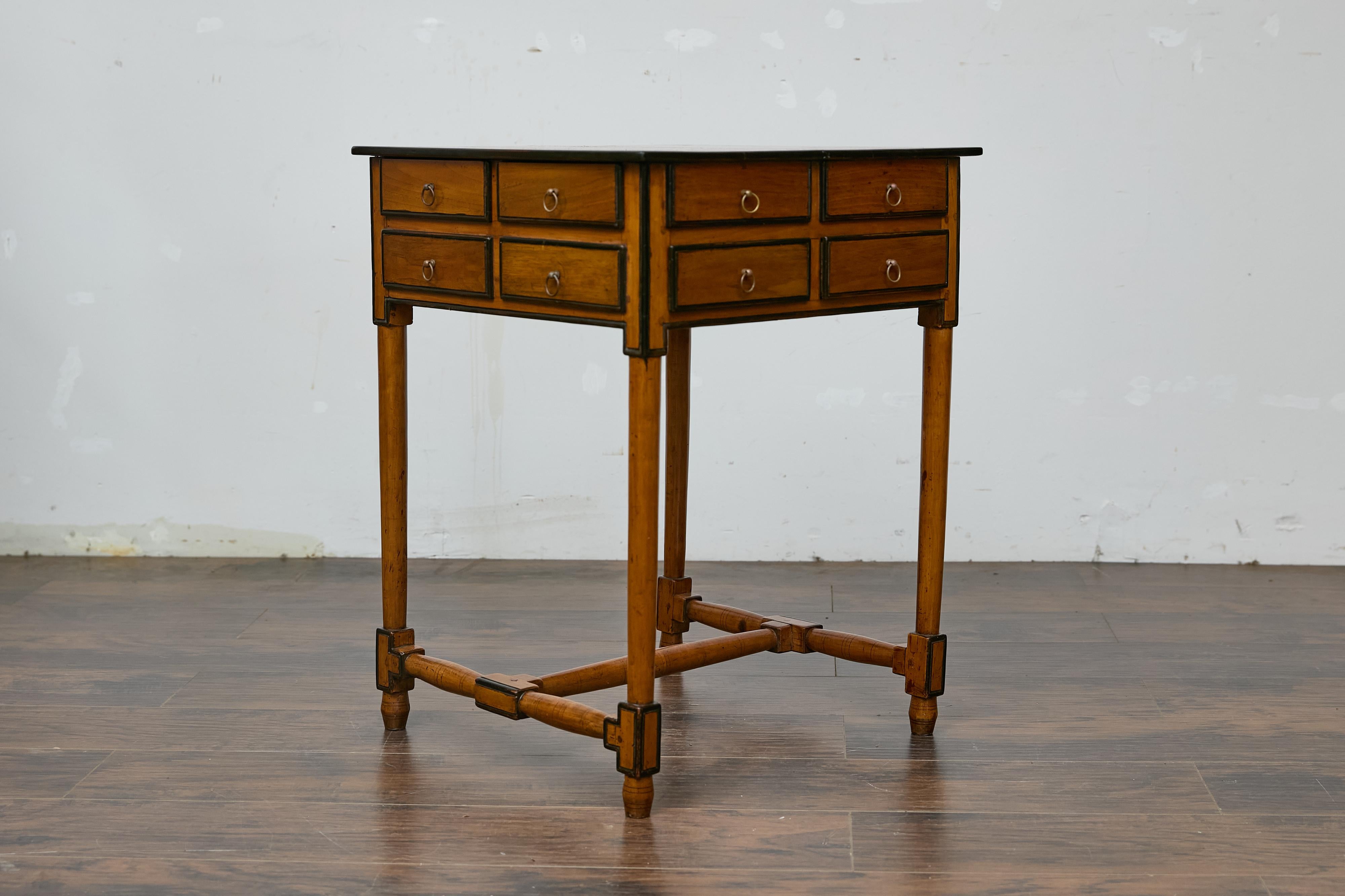 Noyer Table à pointes anglaise du 19ème siècle avec tiroirs et traverse en forme de H en vente