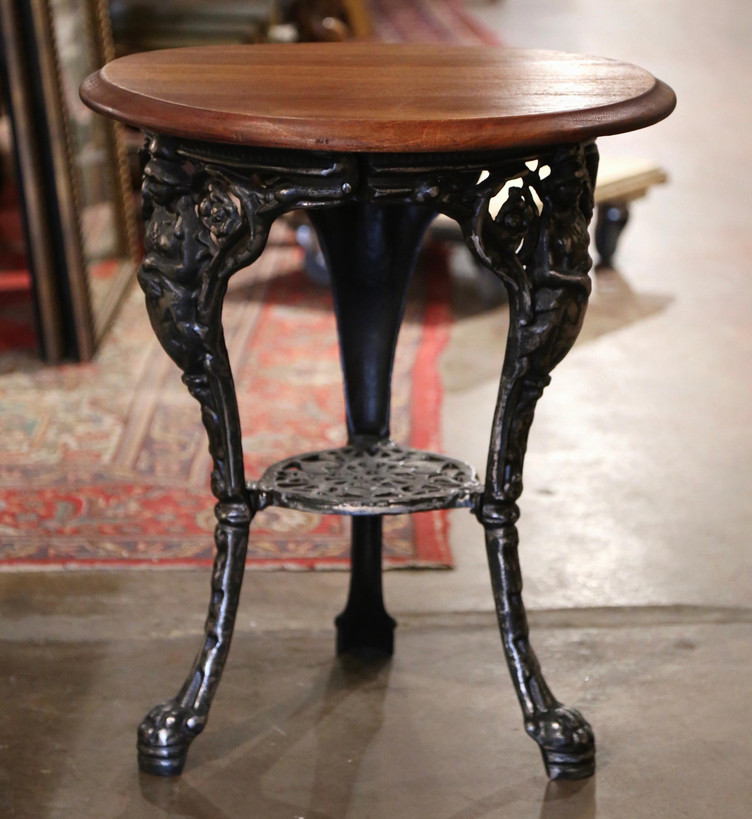 19th Century English Walnut Top Polished Iron Garden Bistrot Pub Table  For Sale 2