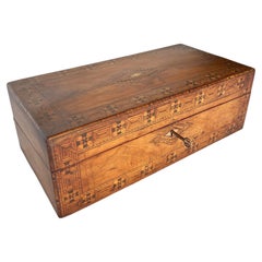 19th Century English Walnut Tunbridge Ware Writing Box