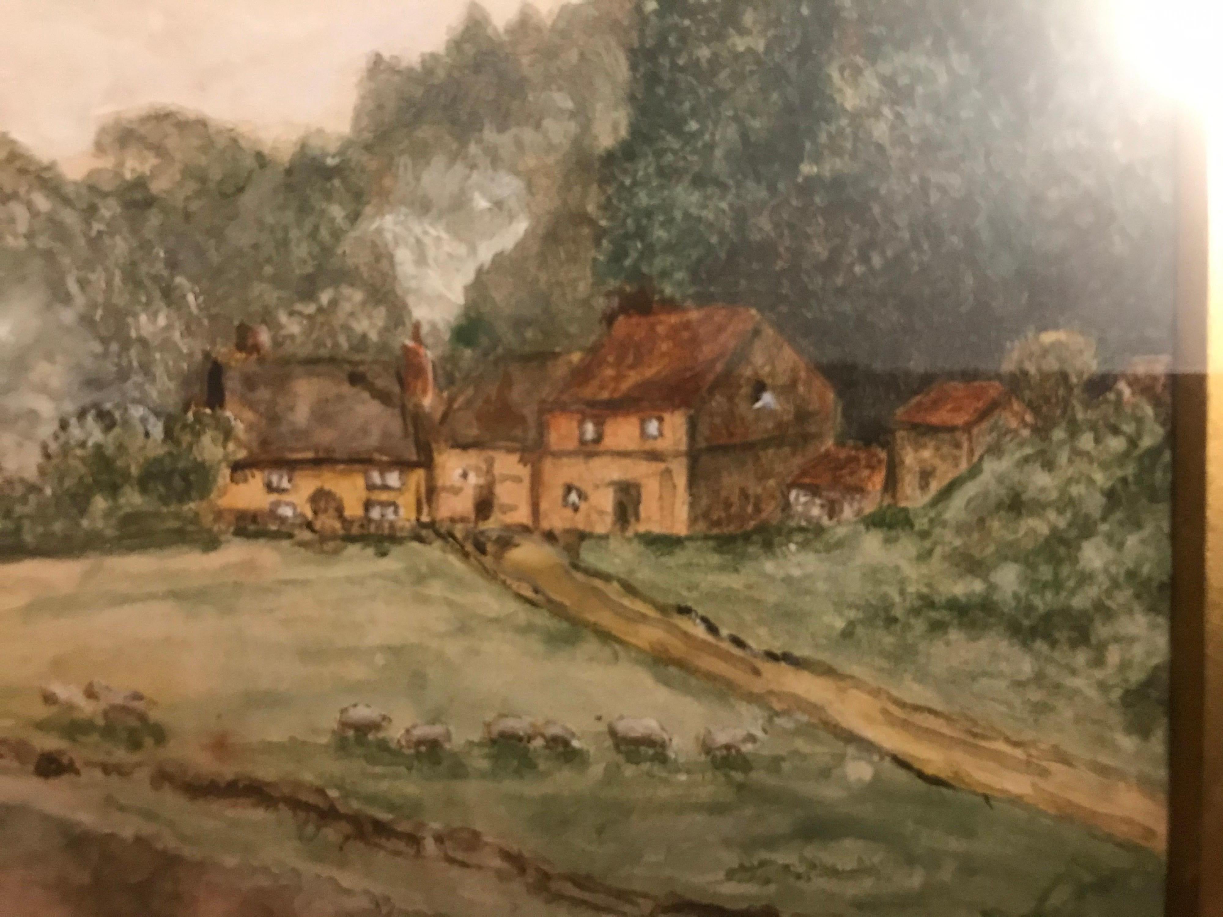Hand-Painted Original 19th Century English Watercolor Artist Signed Leslie Moon For Sale
