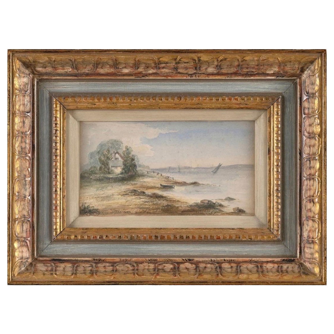 Siglo XIX Acuarela inglesa sobre papel Cowes Isle of Wight 1808