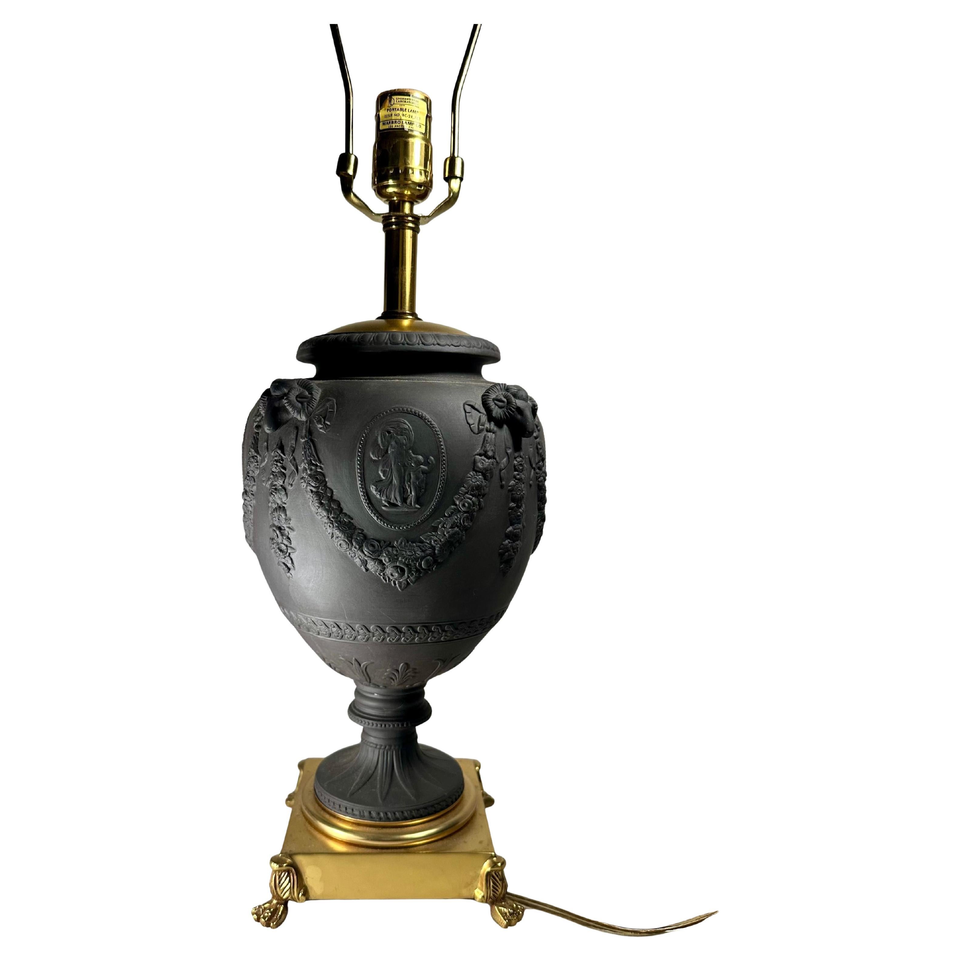 19th Century English Wedgwood Black Basalt Urn Table Lamp