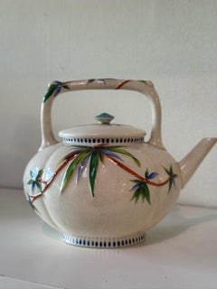 19th Century English Wedgwood Hand-Painted Bamboo Porcelain Teapot with Lid