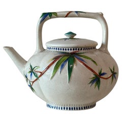 19th Century English Wedgwood Hand-Painted Bamboo Porcelain Teapot with Lid