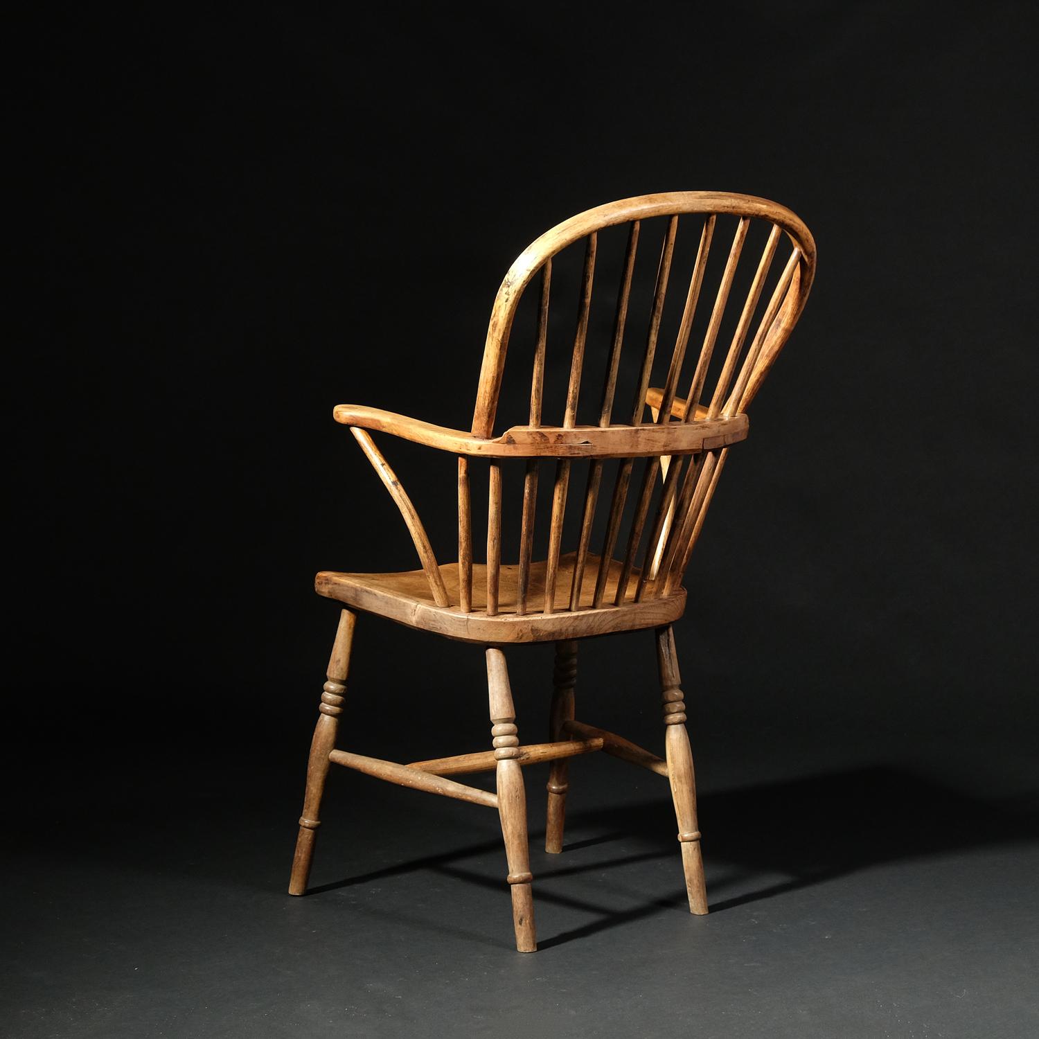 Mid-19th Century 19th Century English West Country Stick Back Windsor Chair, Elm and Yew Wood