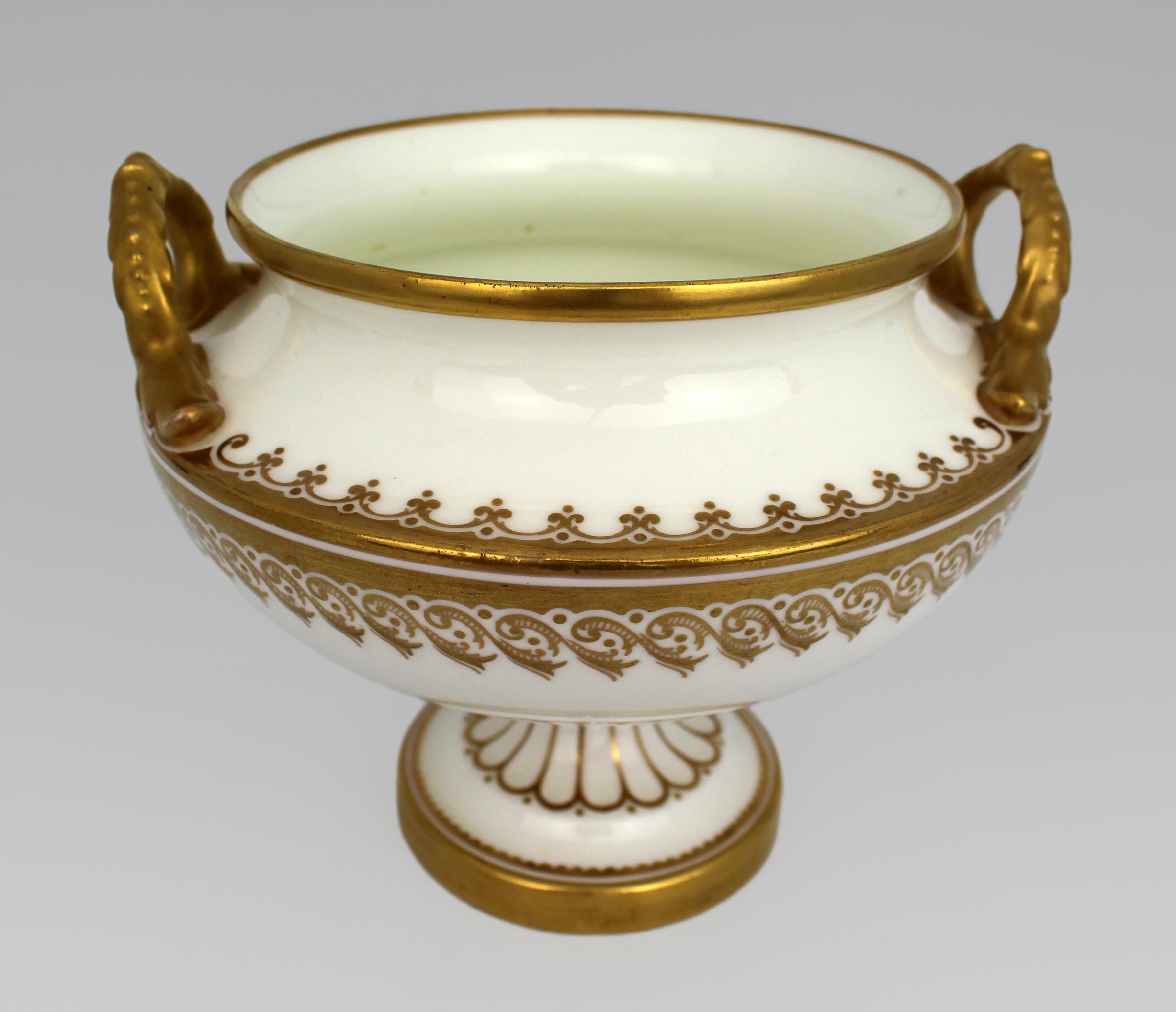 British 19th Century English White & Gilt Two-Handled Porcelain Urn For Sale