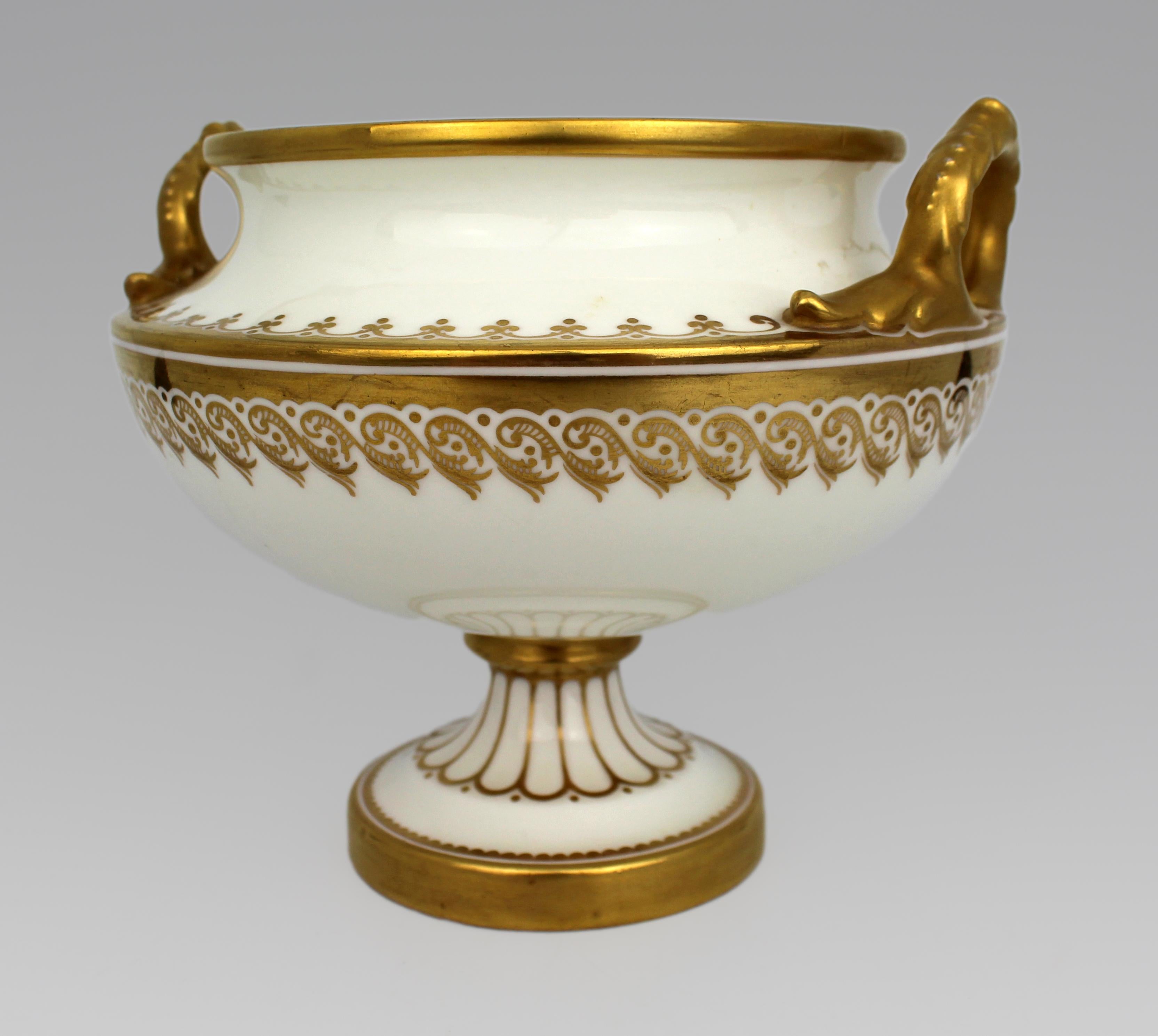 19th Century English White & Gilt Two-Handled Porcelain Urn For Sale 1