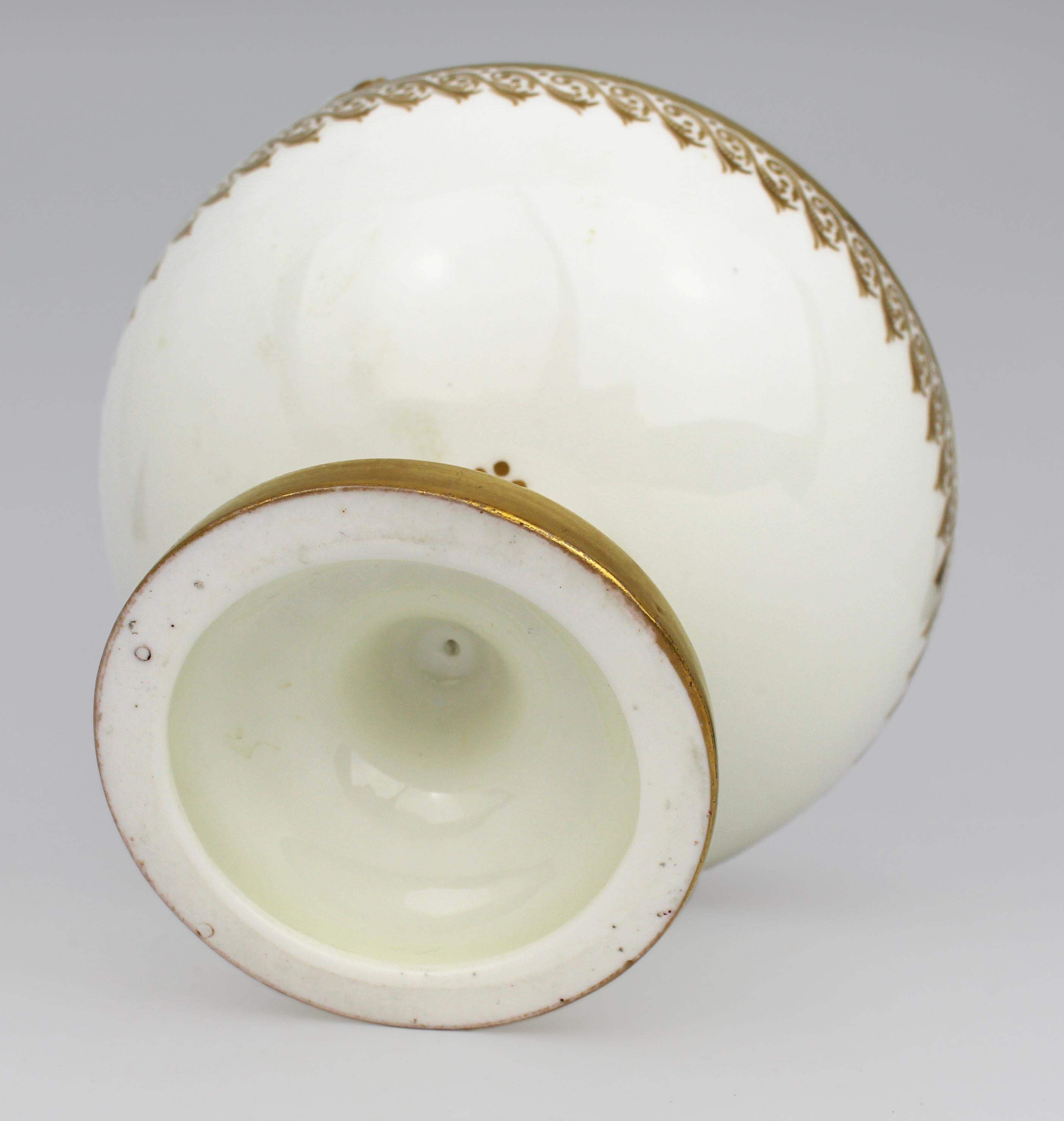 19th Century English White & Gilt Two-Handled Porcelain Urn For Sale 2