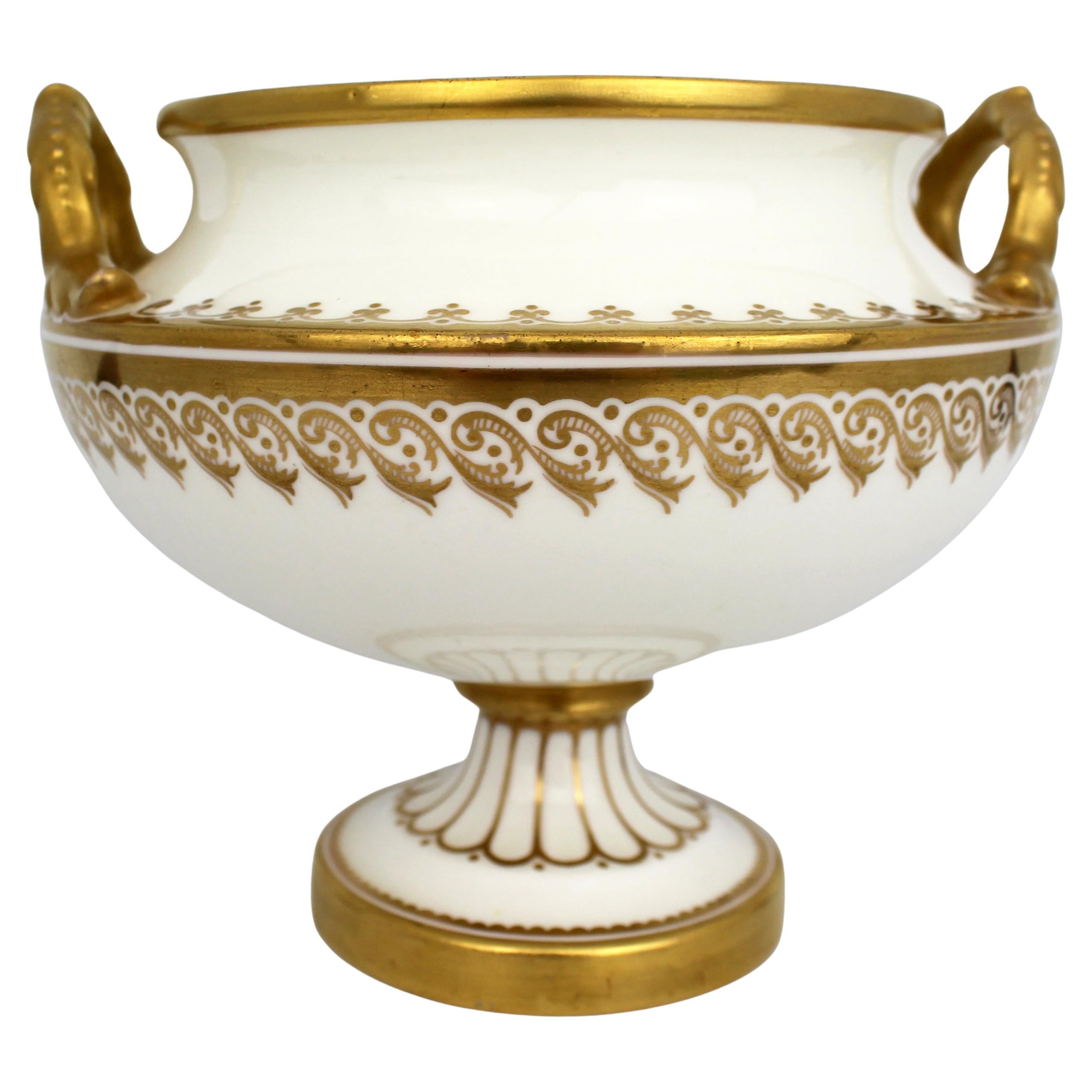 19th Century English White & Gilt Two-Handled Porcelain Urn For Sale