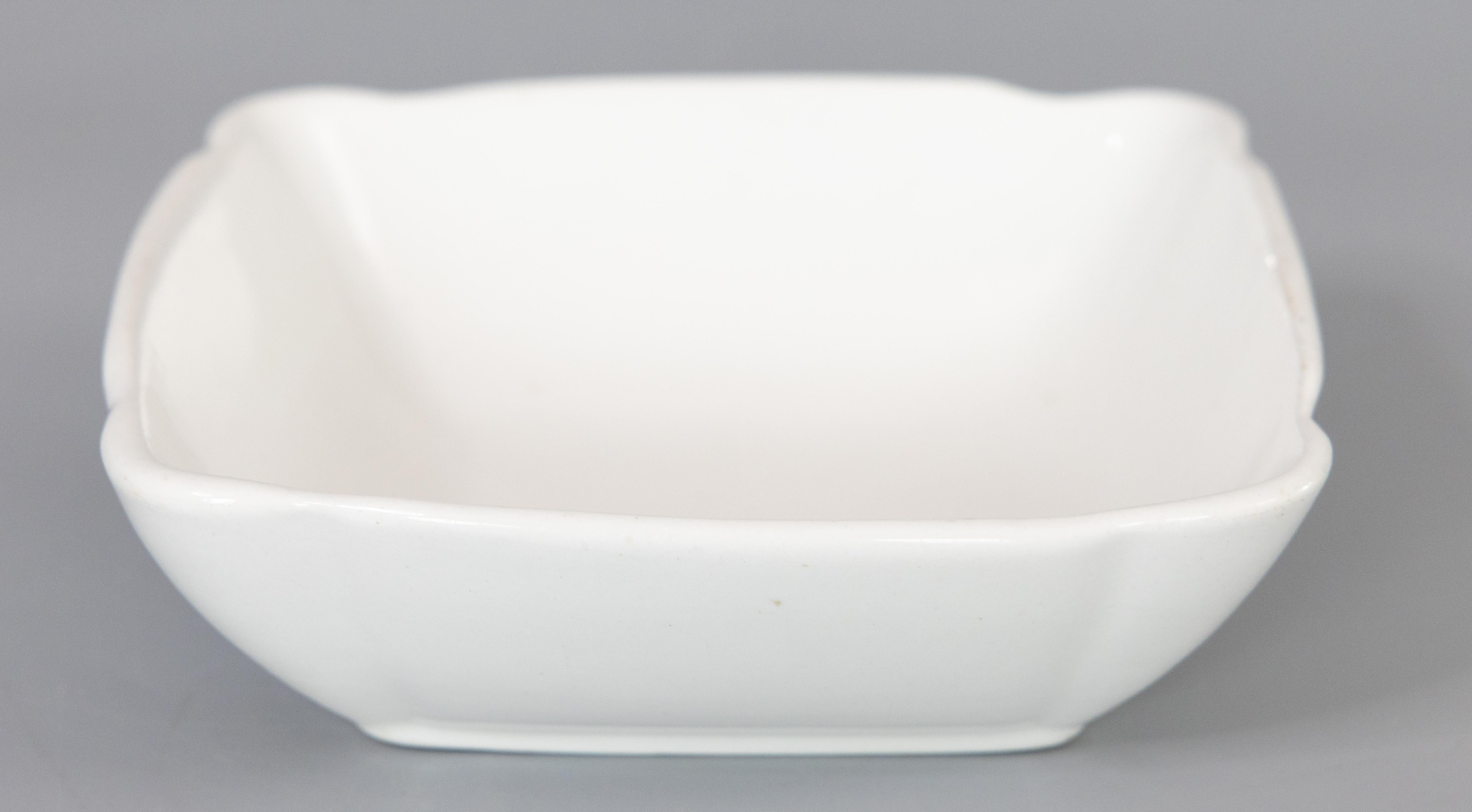 Victorian 19th Century English White Ironstone Fluted Square Bowl Dish For Sale