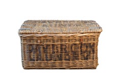 Antique 19th Century English Wicker Laundry Basket with Painted Labeling