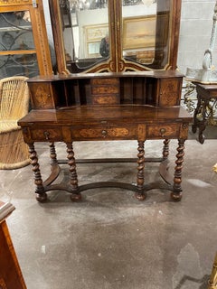 19th Century English William and Mary Carved and Inlaid Walnut Desk