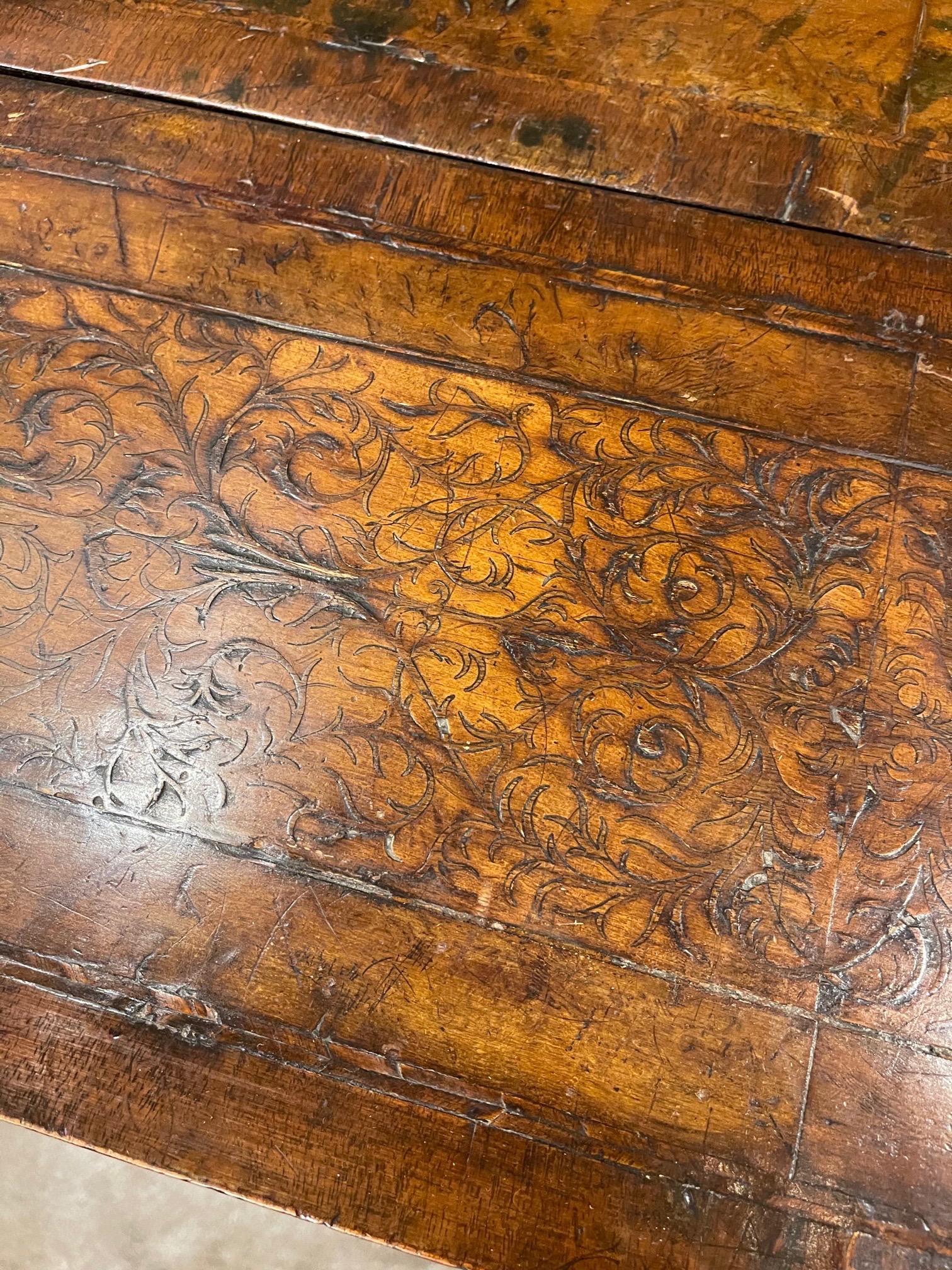 Inlay 19th Century English William and Mary Carved and Inlaid Walnut Desk