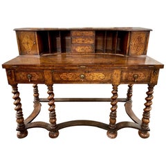 19th Century English William and Mary Carved and Inlaid Walnut Desk