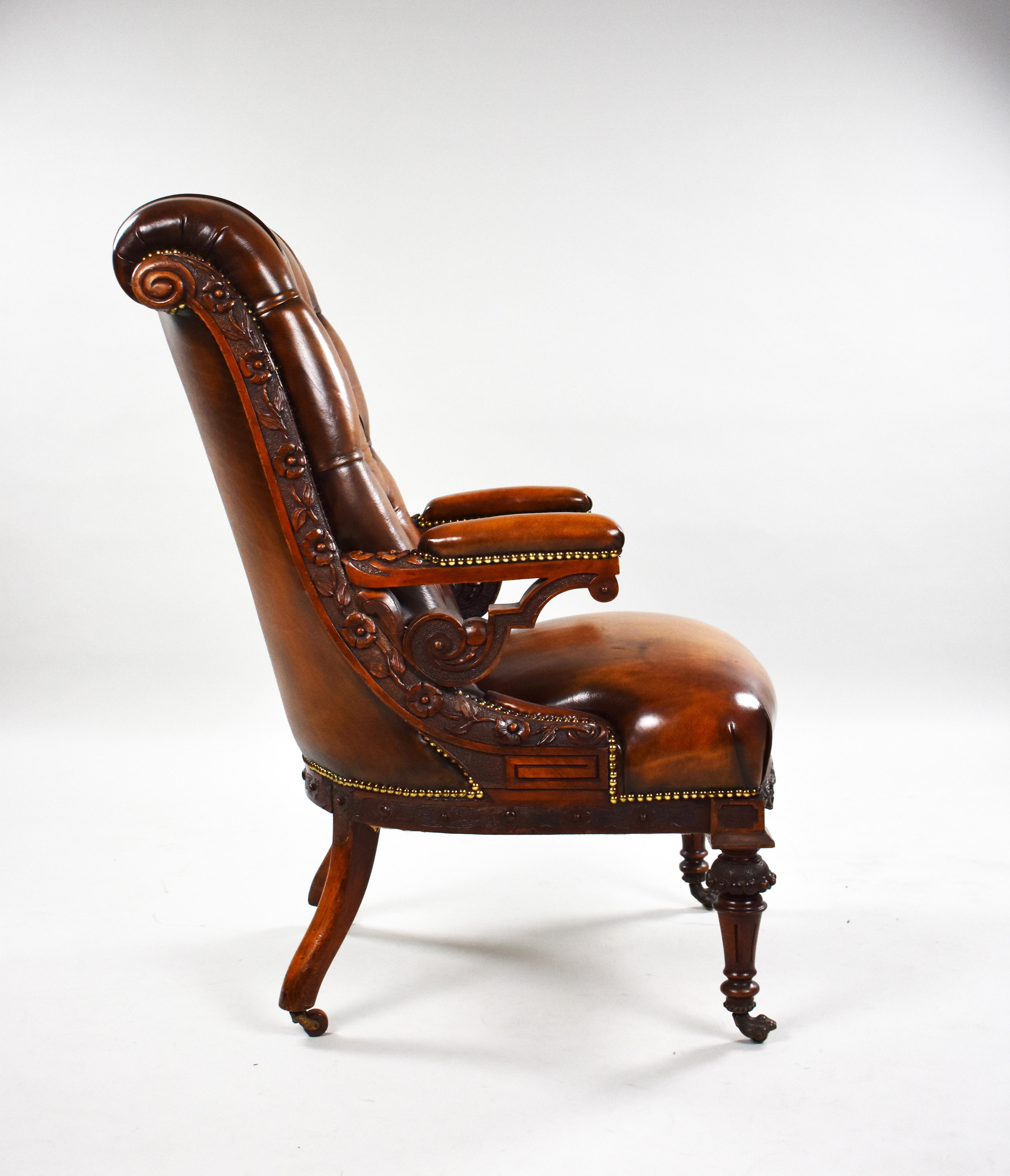 19th Century English William IV Hand Dyed Leather Gentlemans Library Chair 1