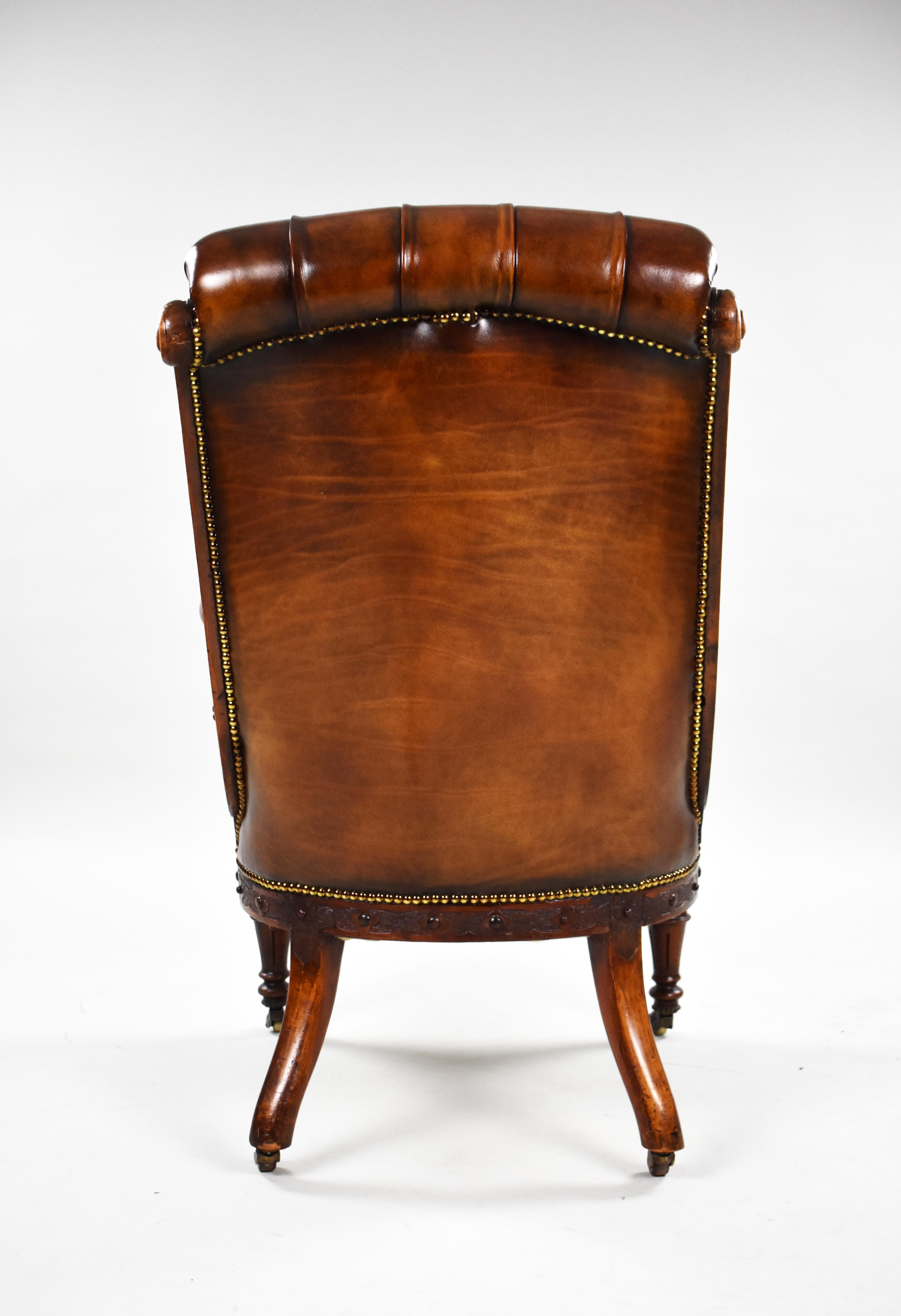 19th Century English William IV Hand Dyed Leather Gentlemans Library Chair 2
