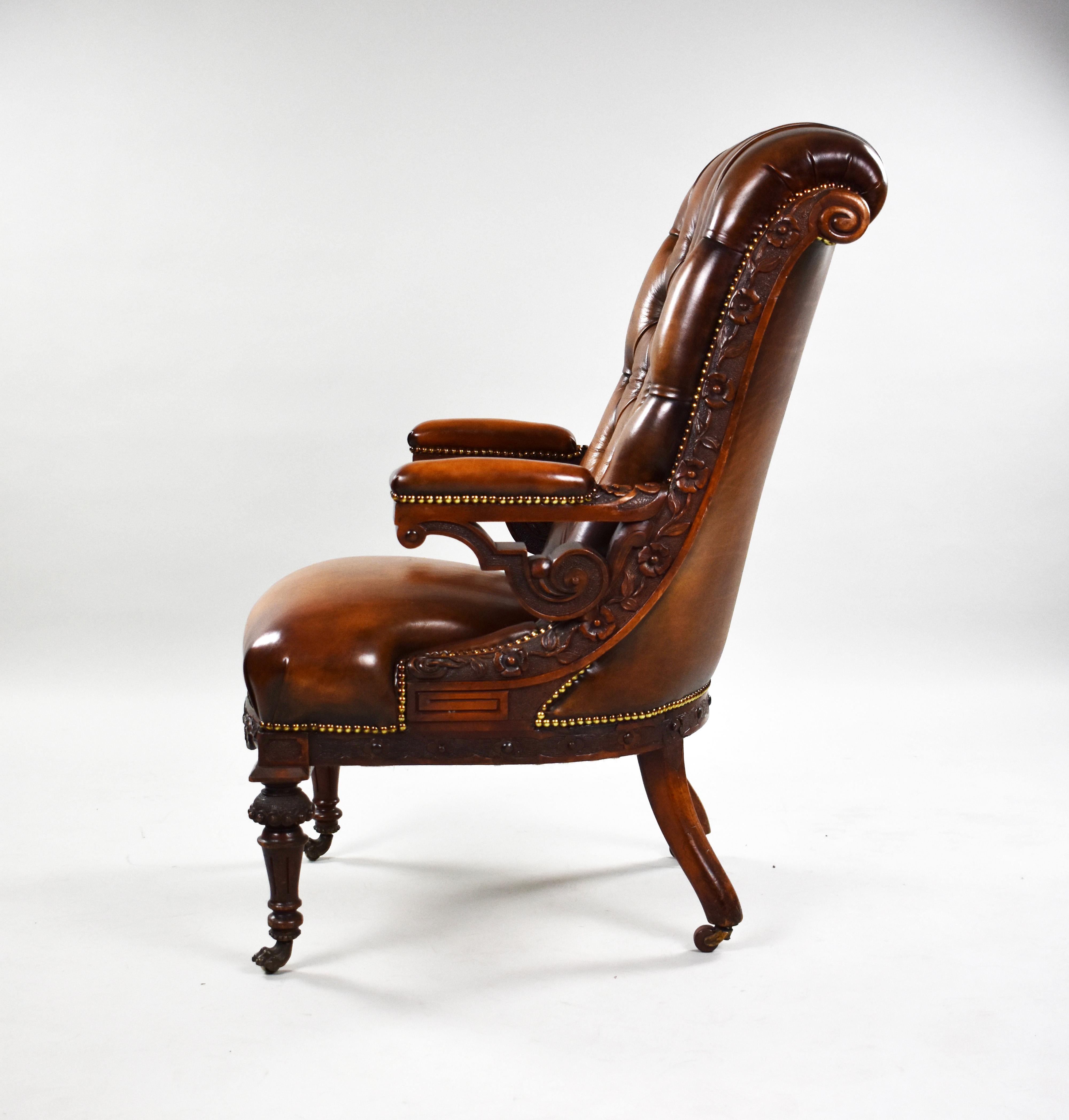 19th Century English William IV Hand Dyed Leather Gentlemans Library Chair 3