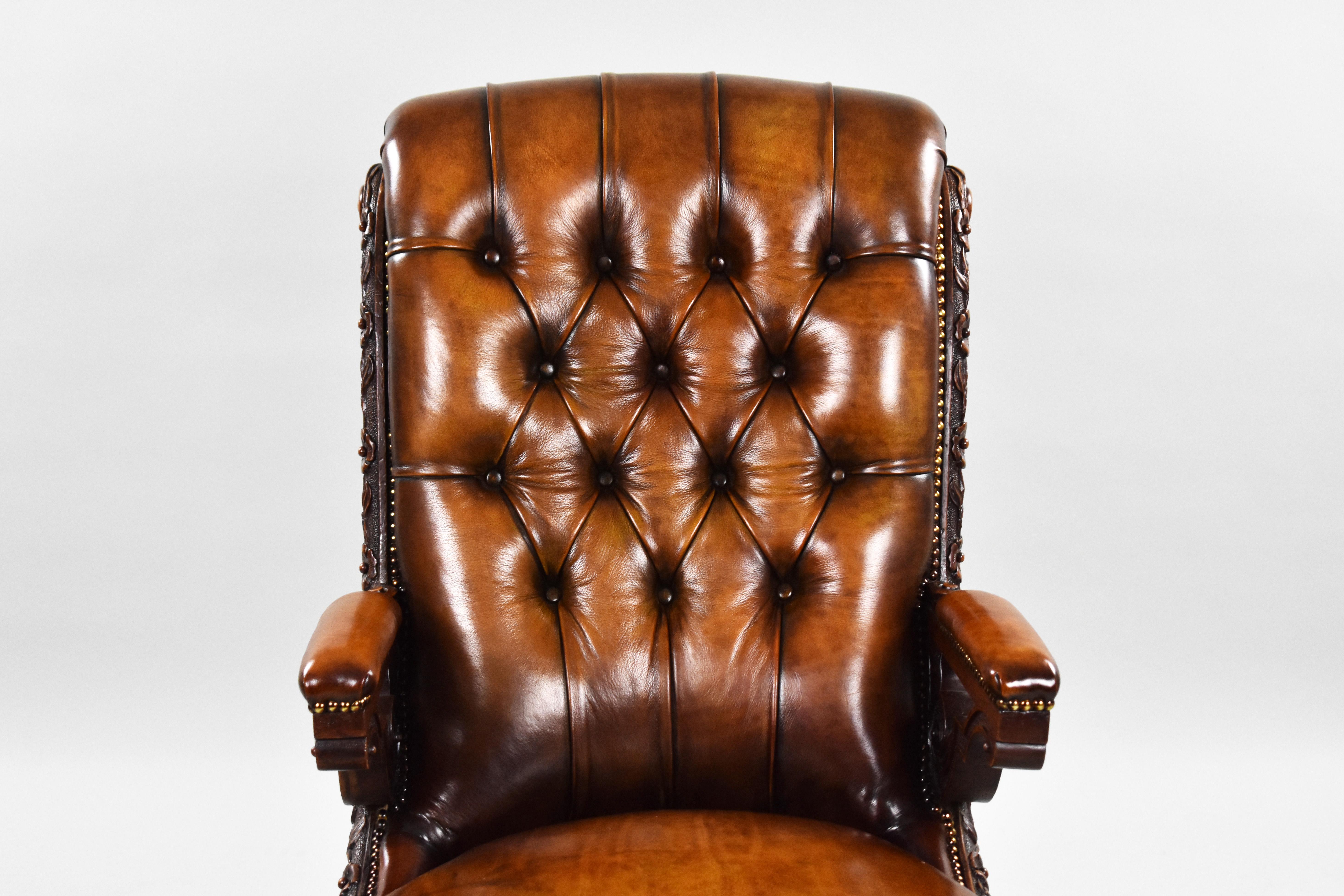 19th Century English William IV Hand Dyed Leather Gentlemans Library Chair 4