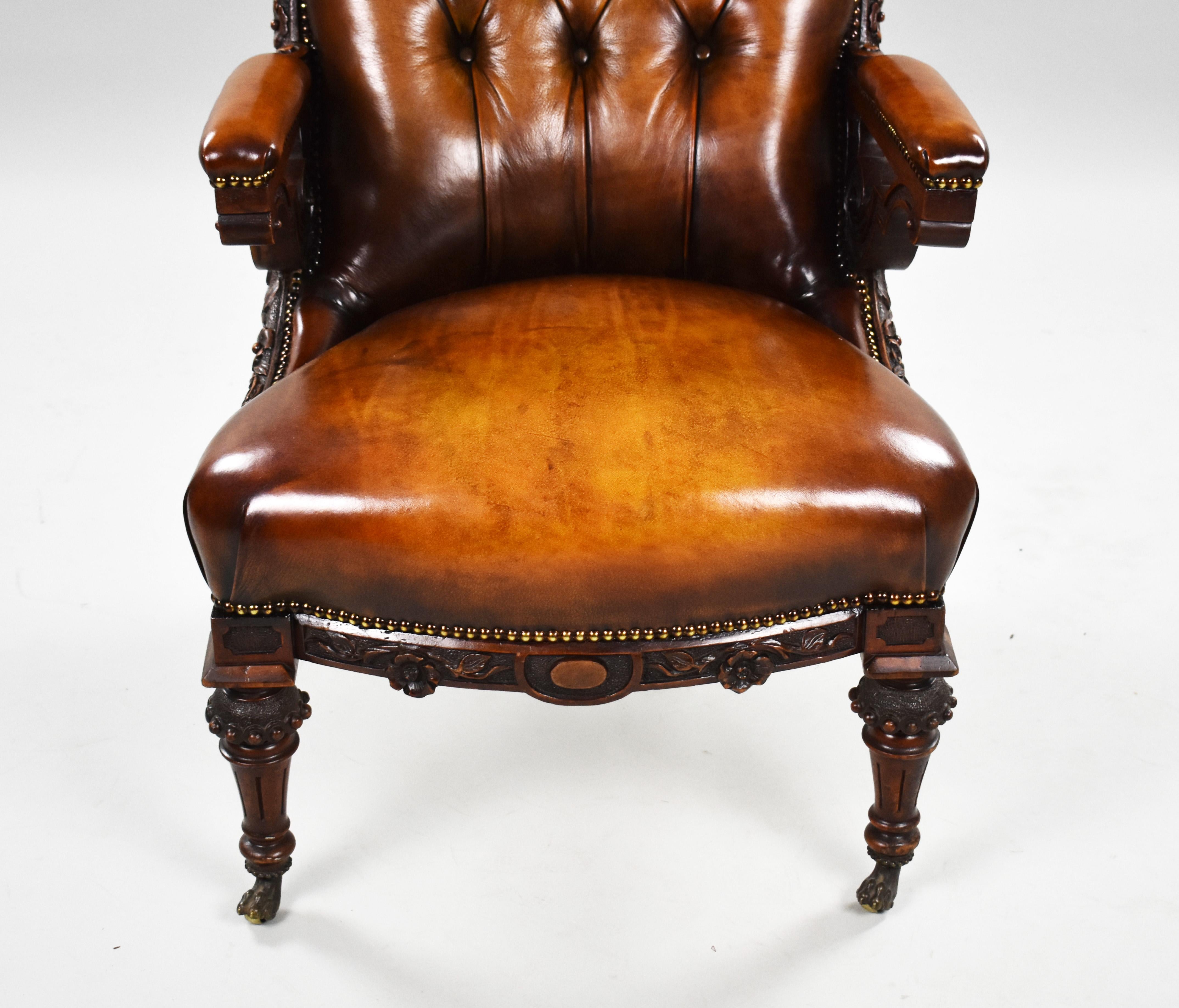 19th Century English William IV Hand Dyed Leather Gentlemans Library Chair 5