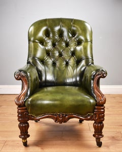 19th Century English William IV Mahogany Hand Dyed Leather Library Chair