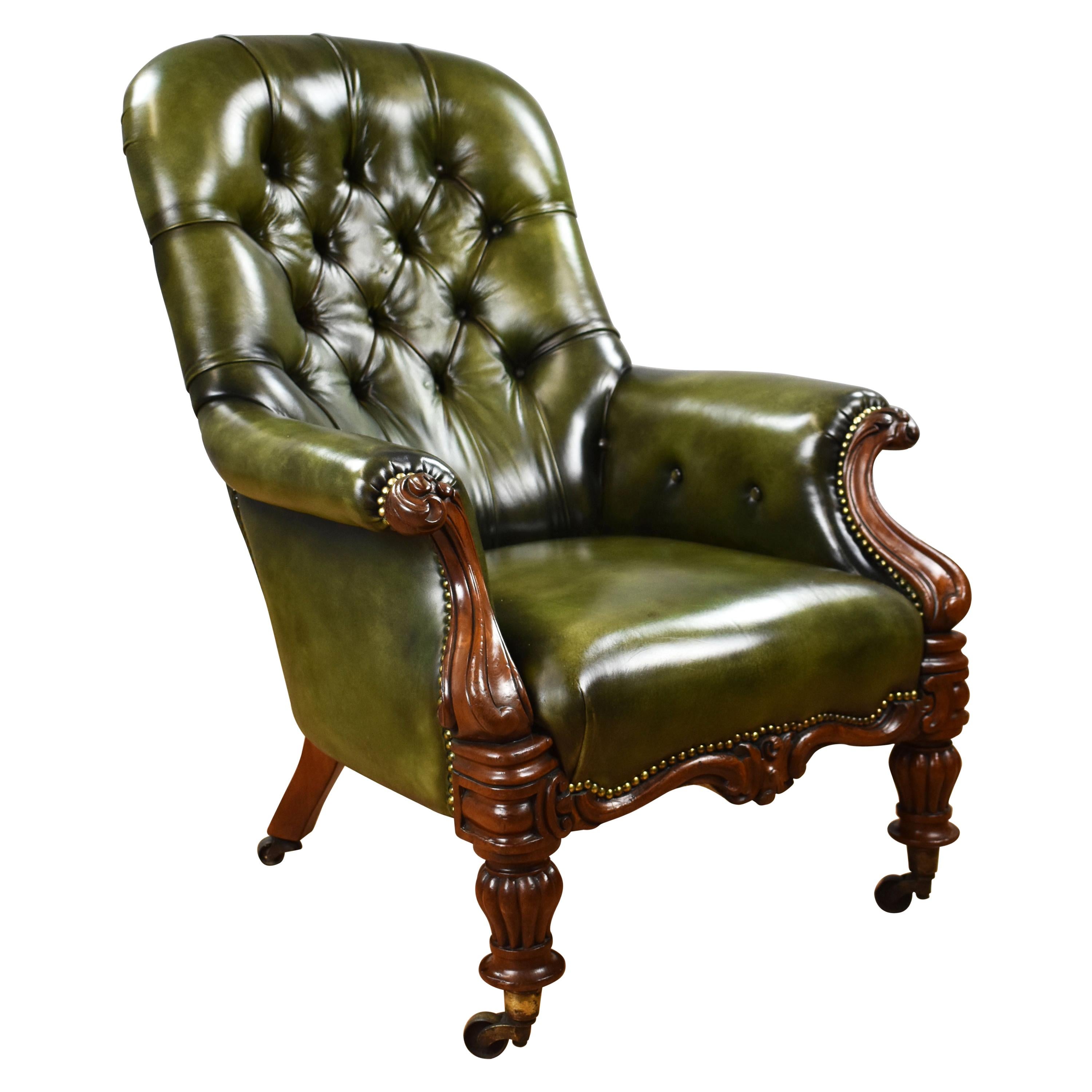 19th Century English William IV Mahogany Hand Dyed Leather Library Chair