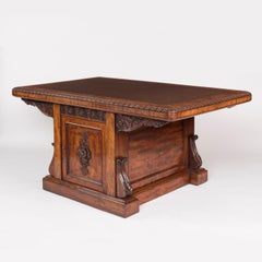 19th Century English William IV Mahogany Library Table With Leather Top