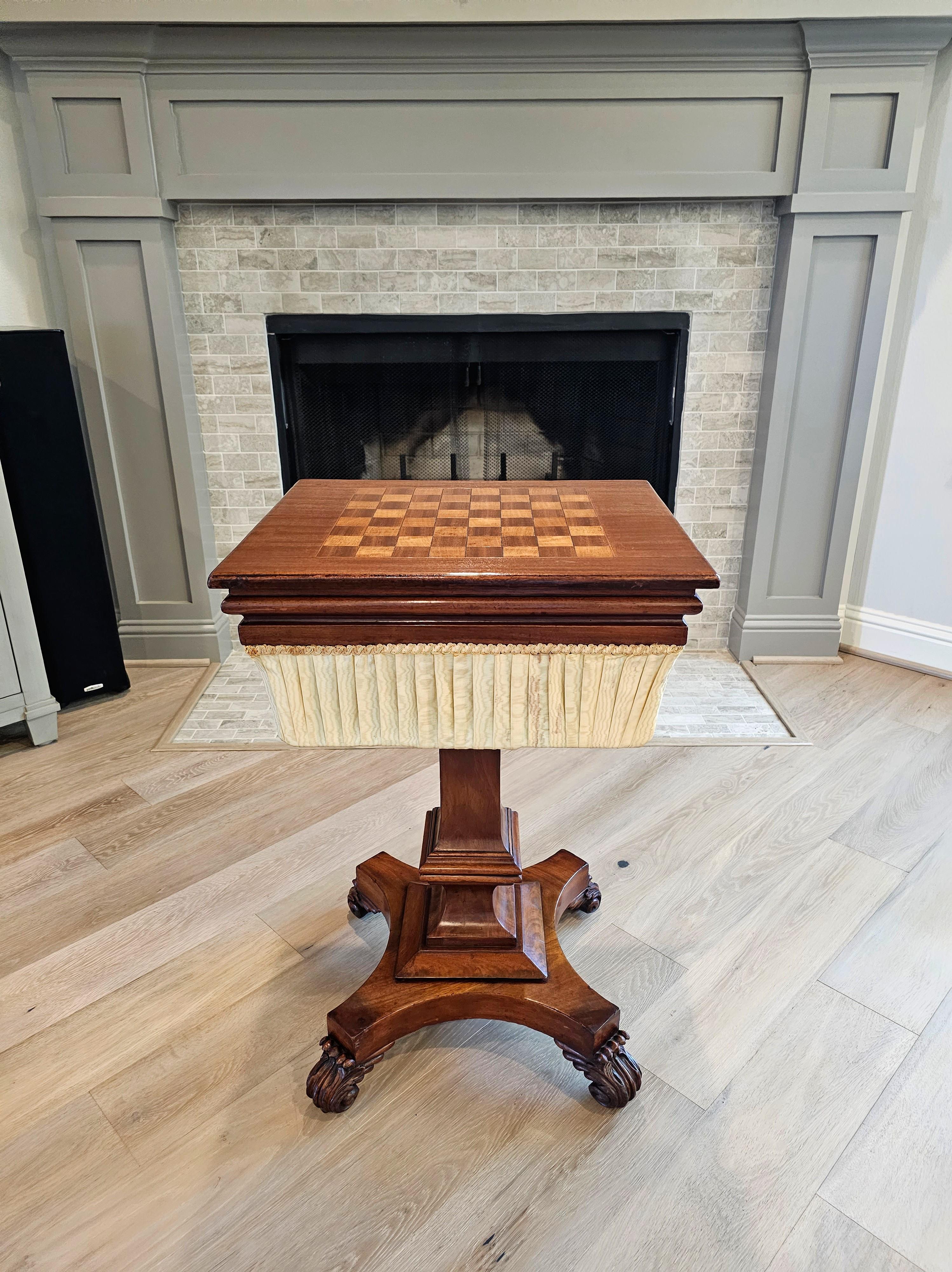 Hand-Carved 19th Century English William IV Period Mahogany Games Table Sewing Stand  For Sale