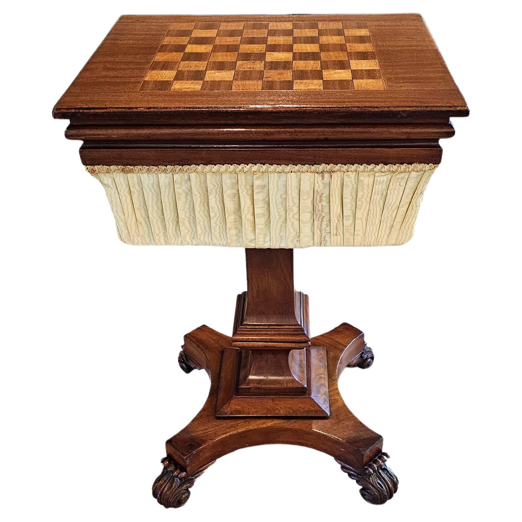 19th Century English William IV Period Mahogany Games Table Sewing Stand 
