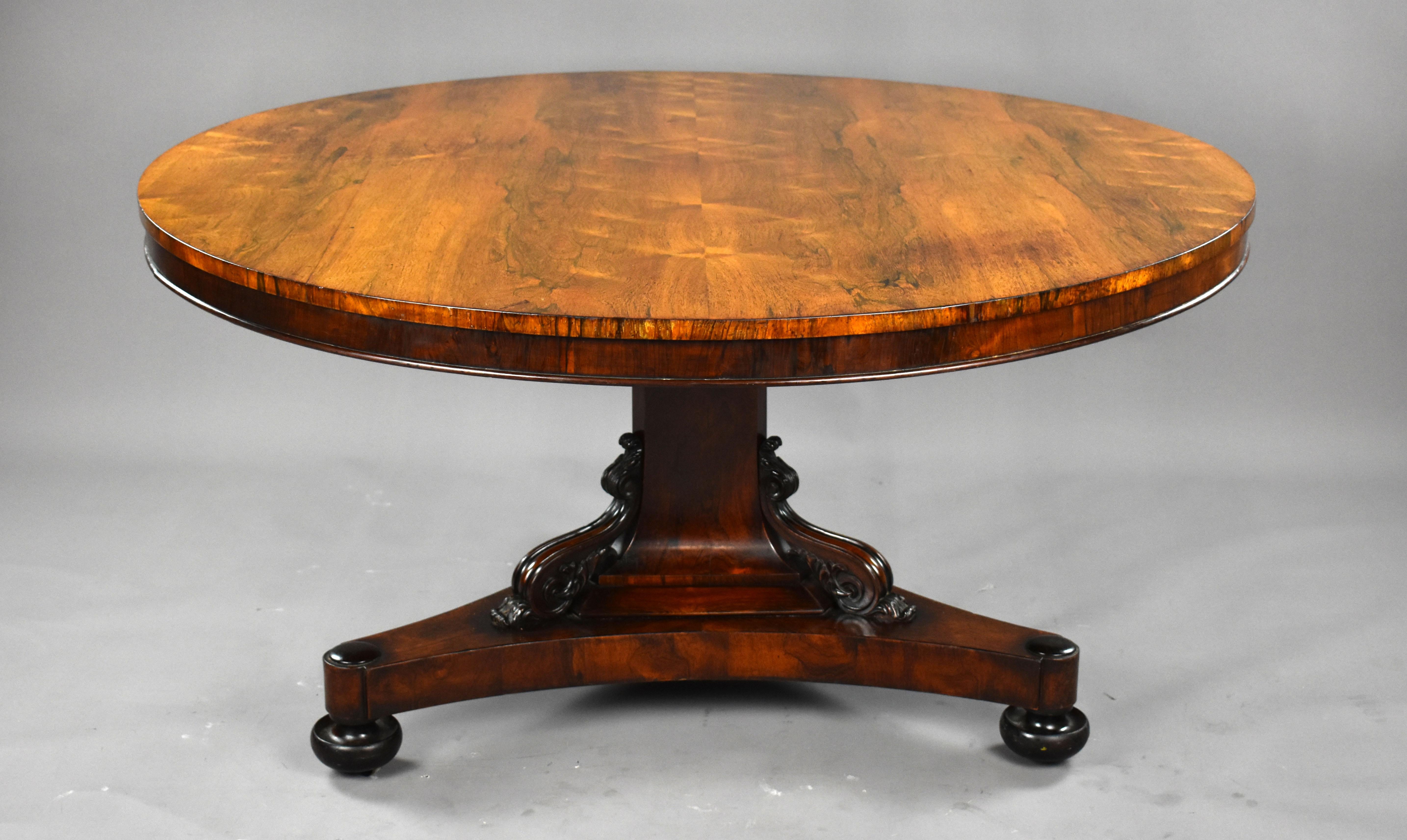 19th Century English William IV Rosewood Circular Dining Table In Good Condition In Chelmsford, Essex